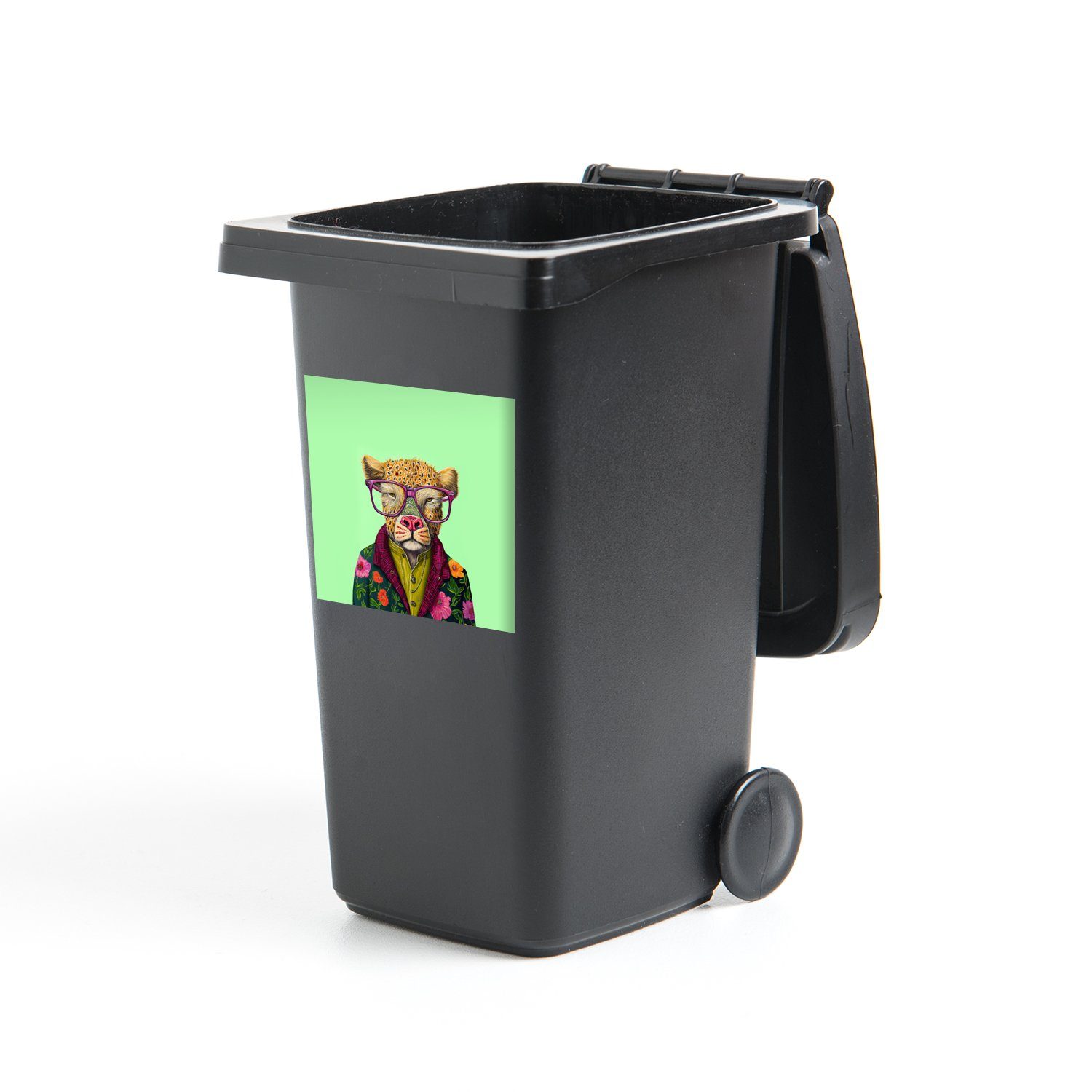 Tiere Abfalbehälter (1 Sticker, Container, - - Brille St), Hund - Design Mülleimer-aufkleber, Wandsticker MuchoWow Mülltonne,