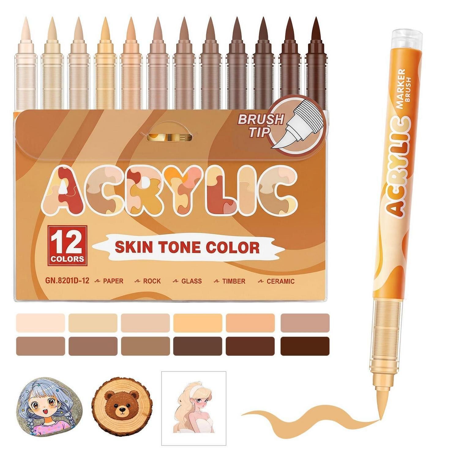 LuxusKollektion Marker Acrylmarker Hauttöne 12 Farben 1-5mm Softspitze