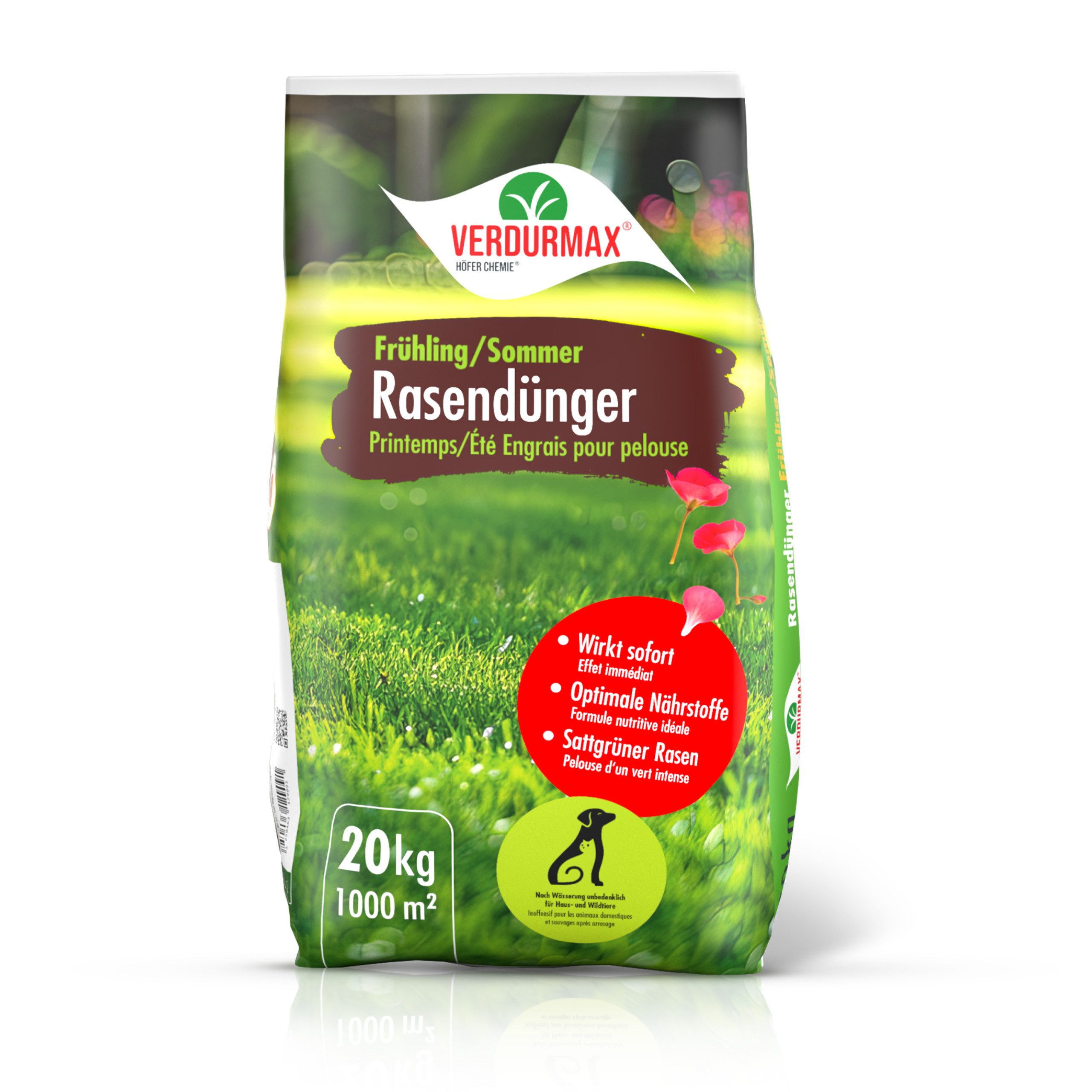 Höfer Chemie GmbH Rasendünger 20 kg VERDURMAX® Rasendünger Frühling / Sommer, Granulat, 1-St., Nährstoffreicher Dünger für kräftiges Wachstum