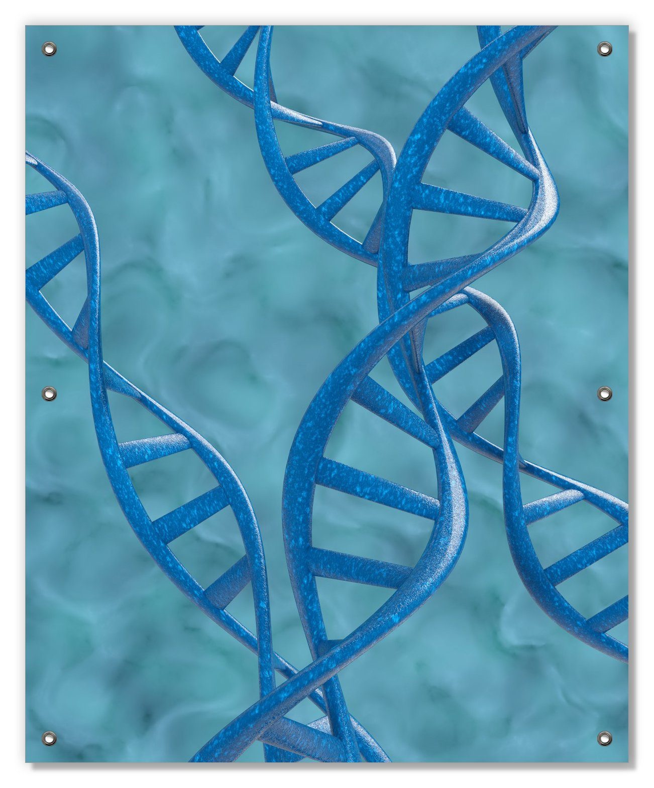 Sonnenschutz DNA-Strang in blau auf türkisem Hintergrund, Wallario, blickdicht, mit Saugnäpfen, wiederablösbar und wiederverwendbar