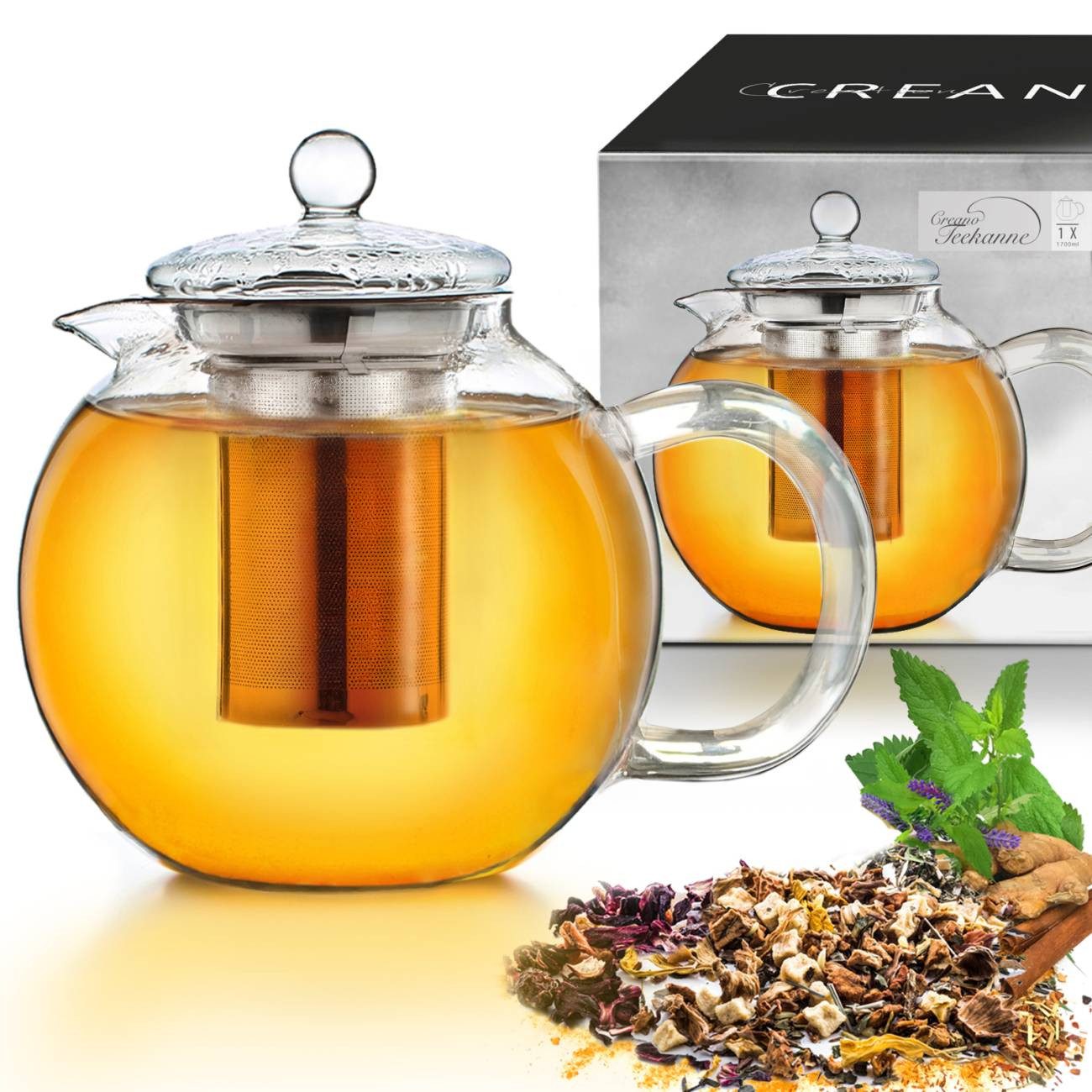 Creano Teekanne Teekanne “Schnabel” 1,7l, 1,7 l, (1er-Set, 2-St., Teekanne & Deckel), tropffrei