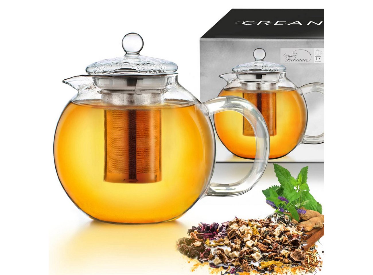 Creano Teekanne Teekanne “Schnabel” 1,7l, 1,7 l, (1er-Set, 3-St., Teekanne & Deckel), tropffrei