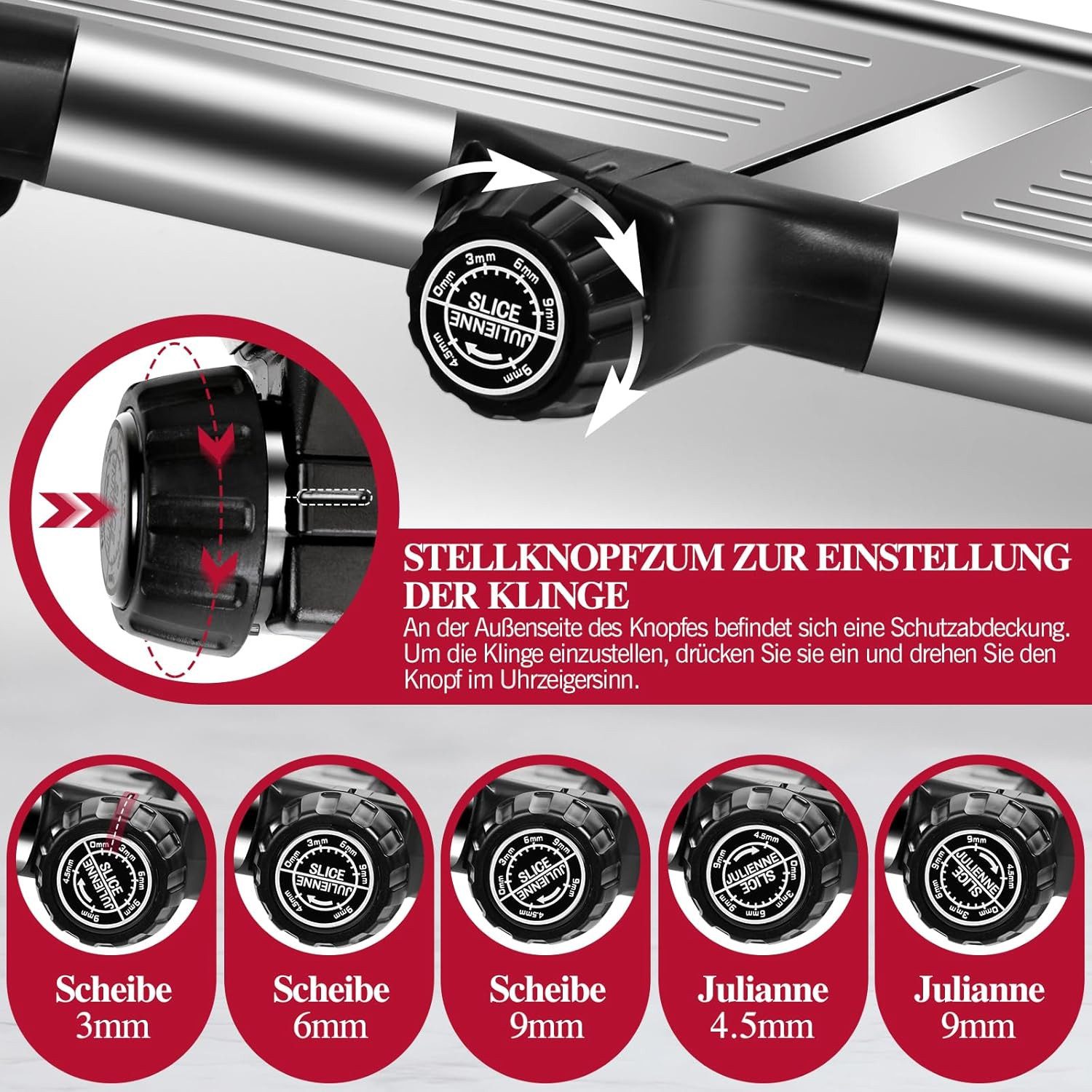 TUWENA Gemüsehobel Mandoline 5-In-1 Gemüseschneider Verstellbar Dünne Scheiben, Edelstahl Mehrzweck Küchenhobel Küchenreibe mit Klingenschützer – Bild 5 von 5