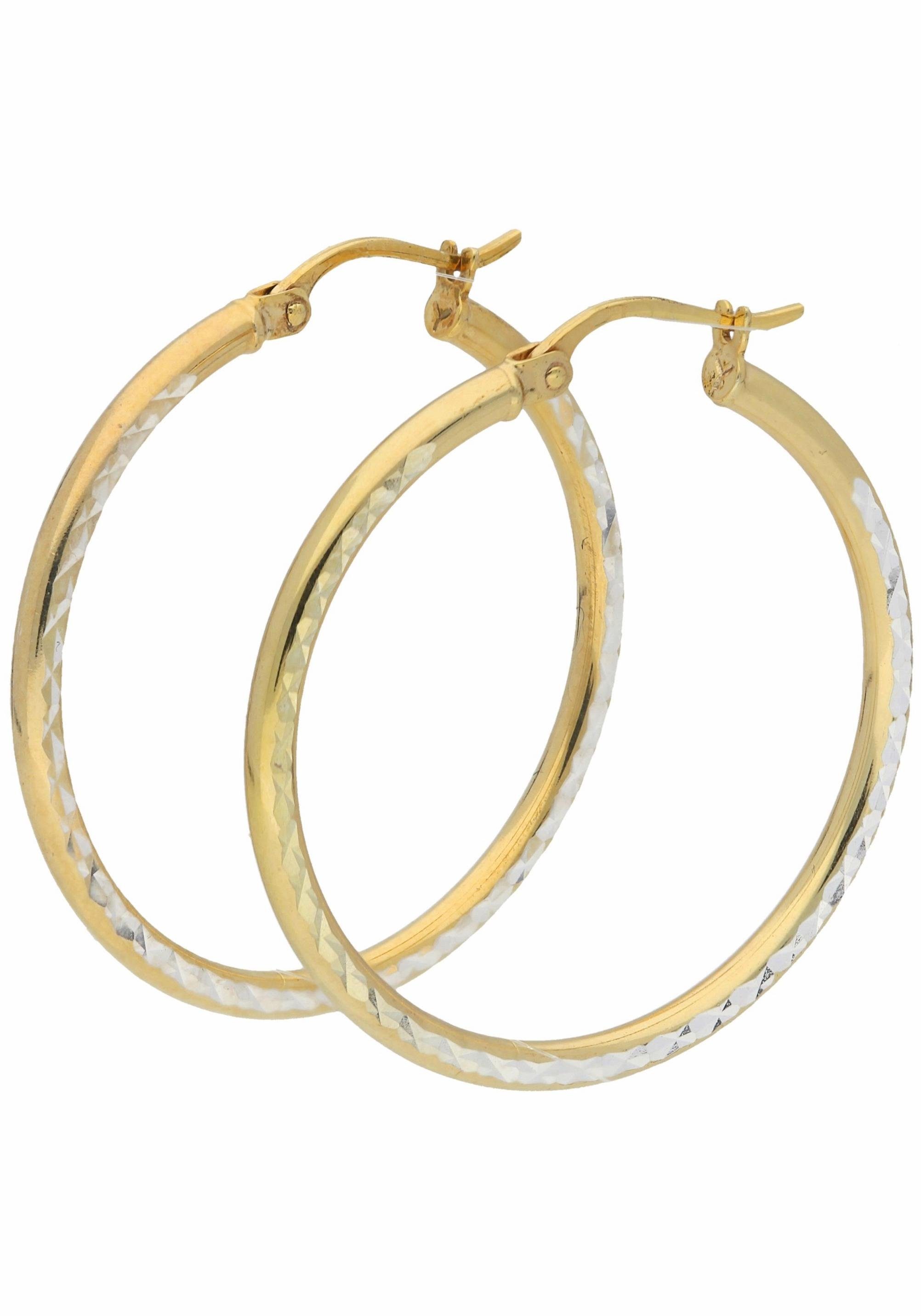 Paar Creolen Schmuck Geschenk Silber 925 diamantiert Bicolor Optik