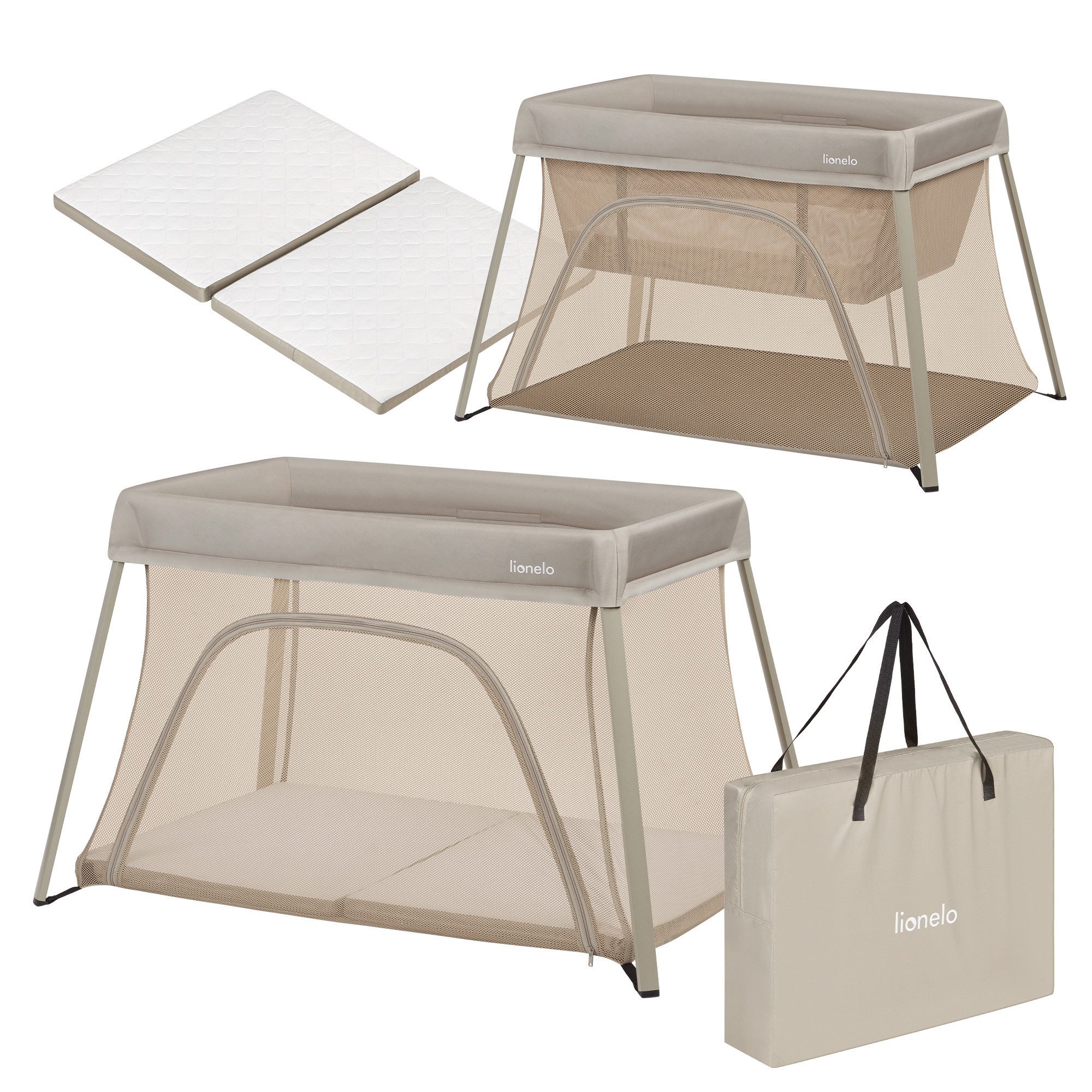 lionelo Reisebett ALICE (Set, Set mit Matratze und Transporttasche) 3in1/Faltbar/2 Ebenen/Eingang/Bis 15 kg