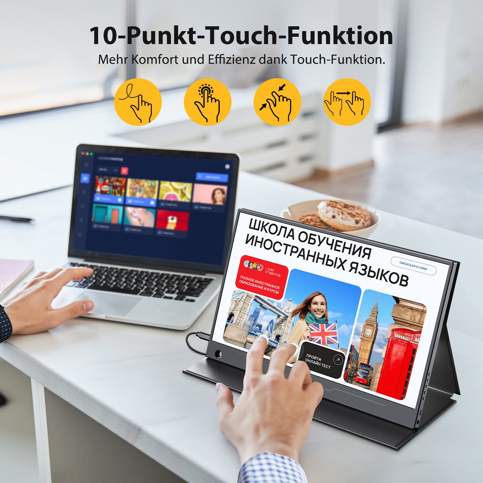 UPERFECT 14-Zoll-1080P-Full-HD-Touchscreen, VESA-kompatibel Portabler Monitor (35,56 cm/14 ", 1920x1080 px, Full HD, 30 ms Reaktionszeit, 60 Hz, IPS, Tragbarer Monitor, Gaming Monitor)