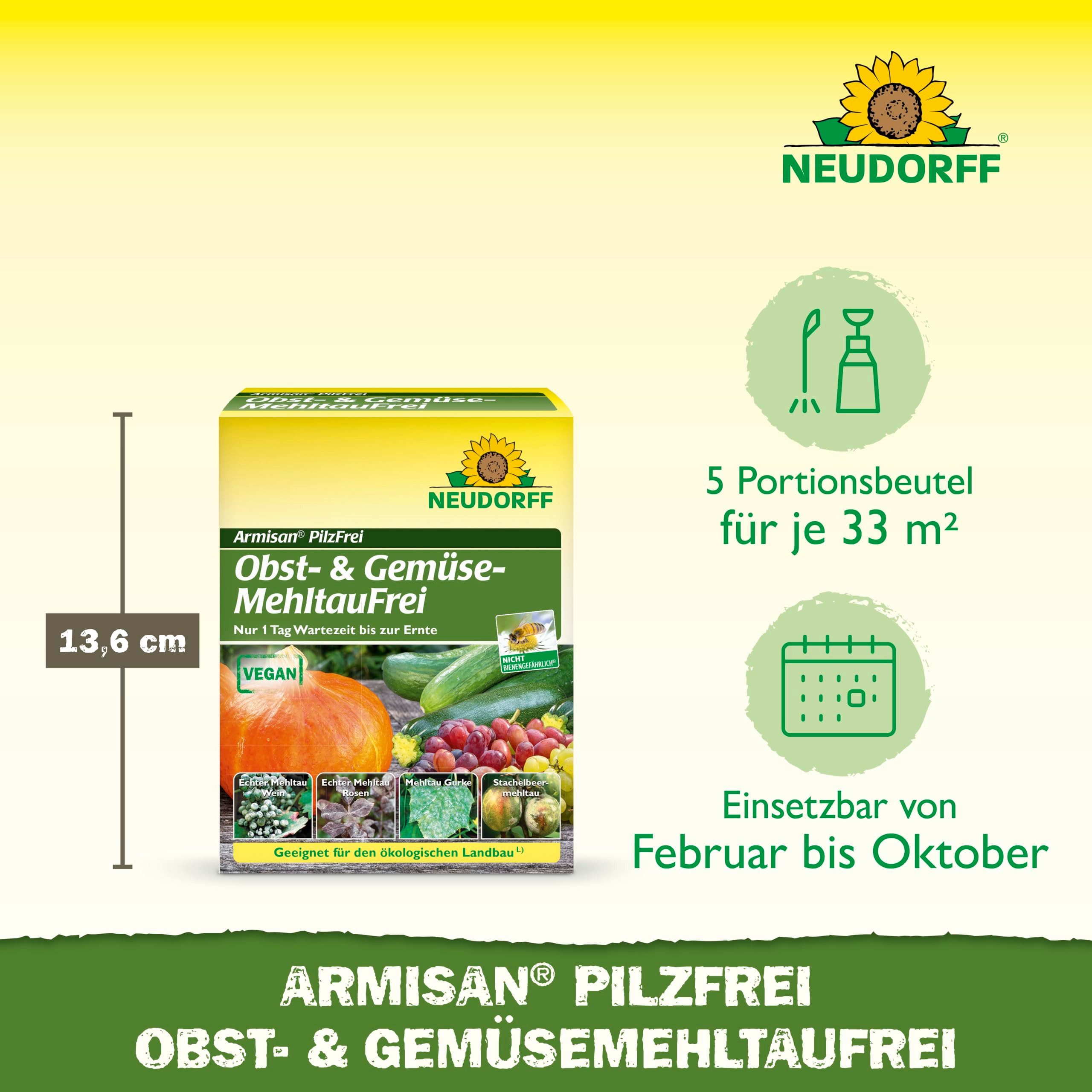 Neudorff Pflanzen-Pilzfrei Armisan PilzFrei Obst- & Gemüse-MehltauFrei 50g für 165m², Bekämpft effektiv Echten Mehltau und Schorf an Obst, Gemüse und Rosen