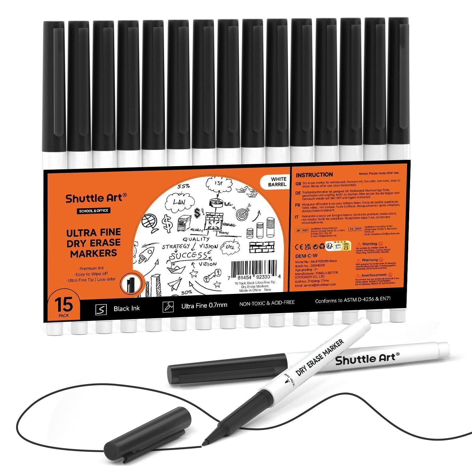 LuxusKollektion Whiteboard Marker Whiteboard Stifte, 15er Schwarz, 0,7mm Spitze