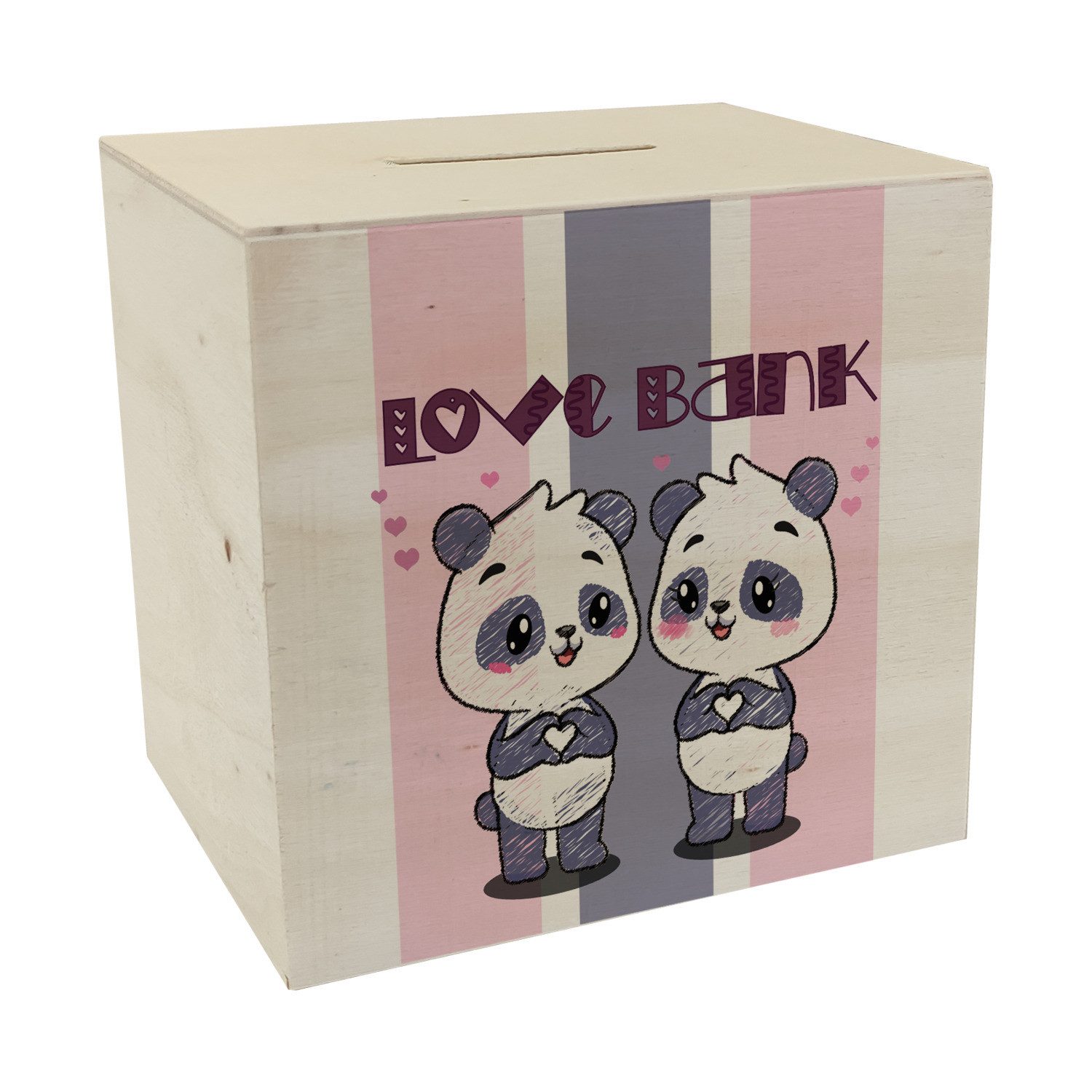 Spardose Panda Spardose aus Holz mit Spruch Love Bank