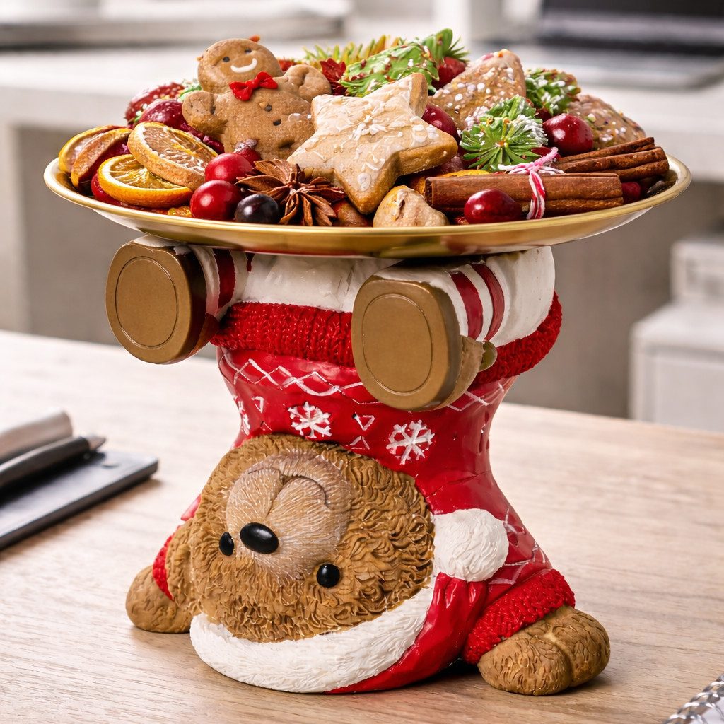 MF Dekotablett Weihnachts Bär Tablett Figur Cosy Noel rot 20cm (1 St) – Bild 3 von 3
