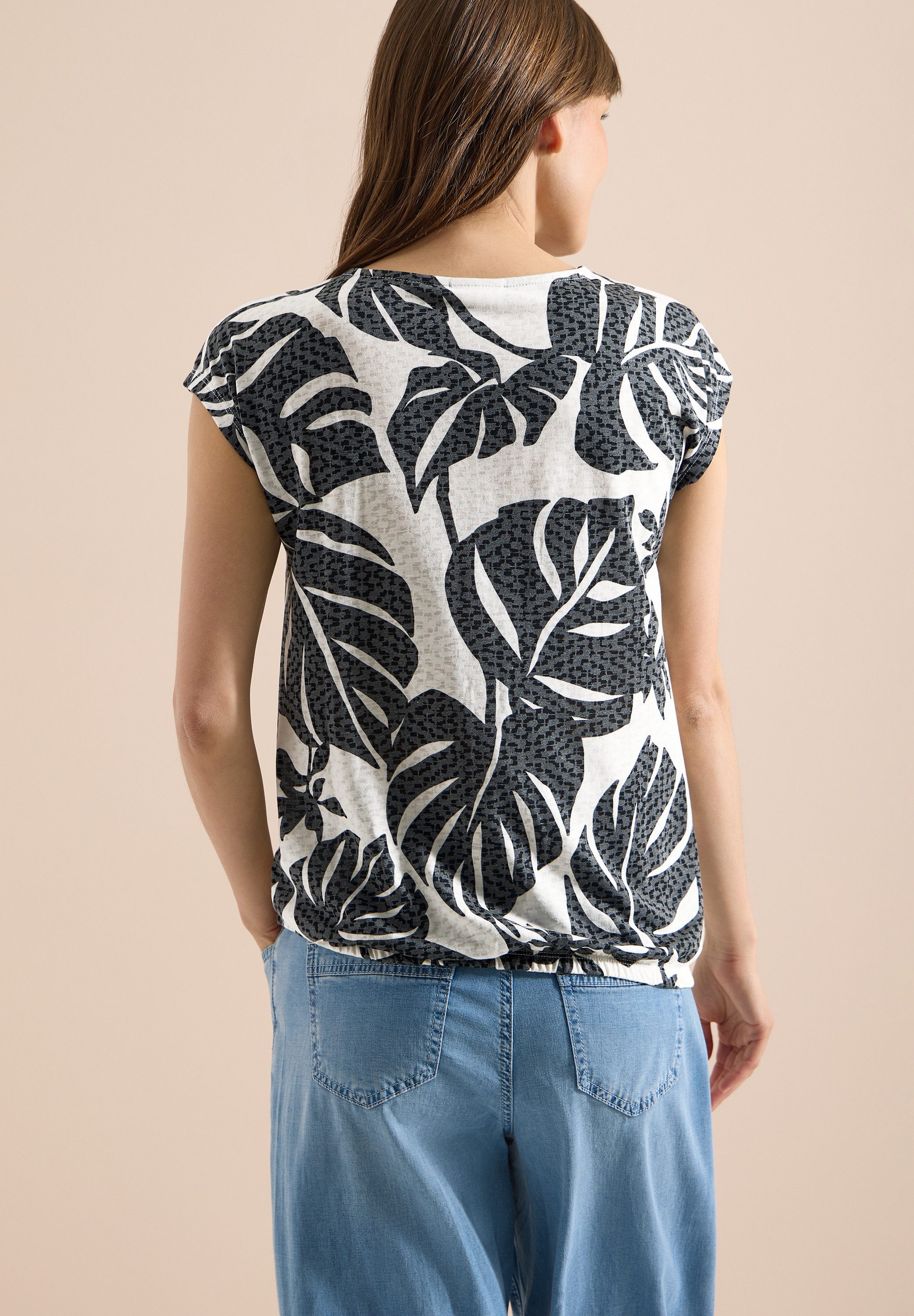 CECIL Kurzarmshirt Sommershirt in Ausbrenner-Optik/mit floralem Print