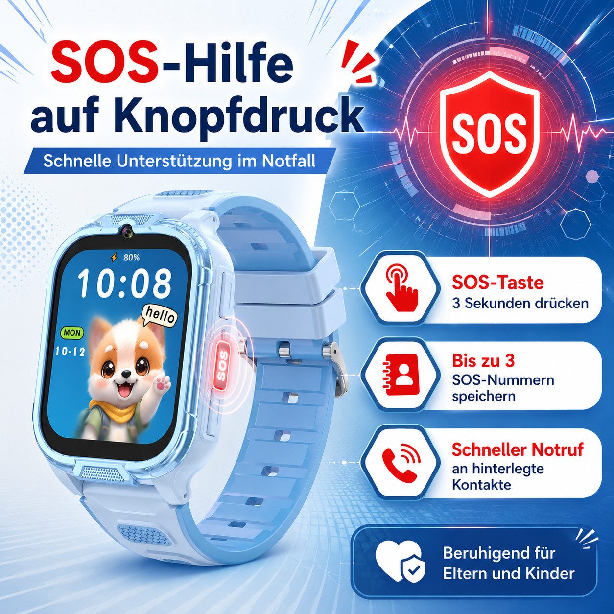 Fyrove Kinderuhr Smartwatch Kinder mit GPS und 4G, Installierbare APP Smartwatch (Smartwatch cm) (1,83 Zoll), 1,83"", 8GB, GPS+LES, 4G-LTE, IP67, SOS, Bluetooth – Bild 5 von 5