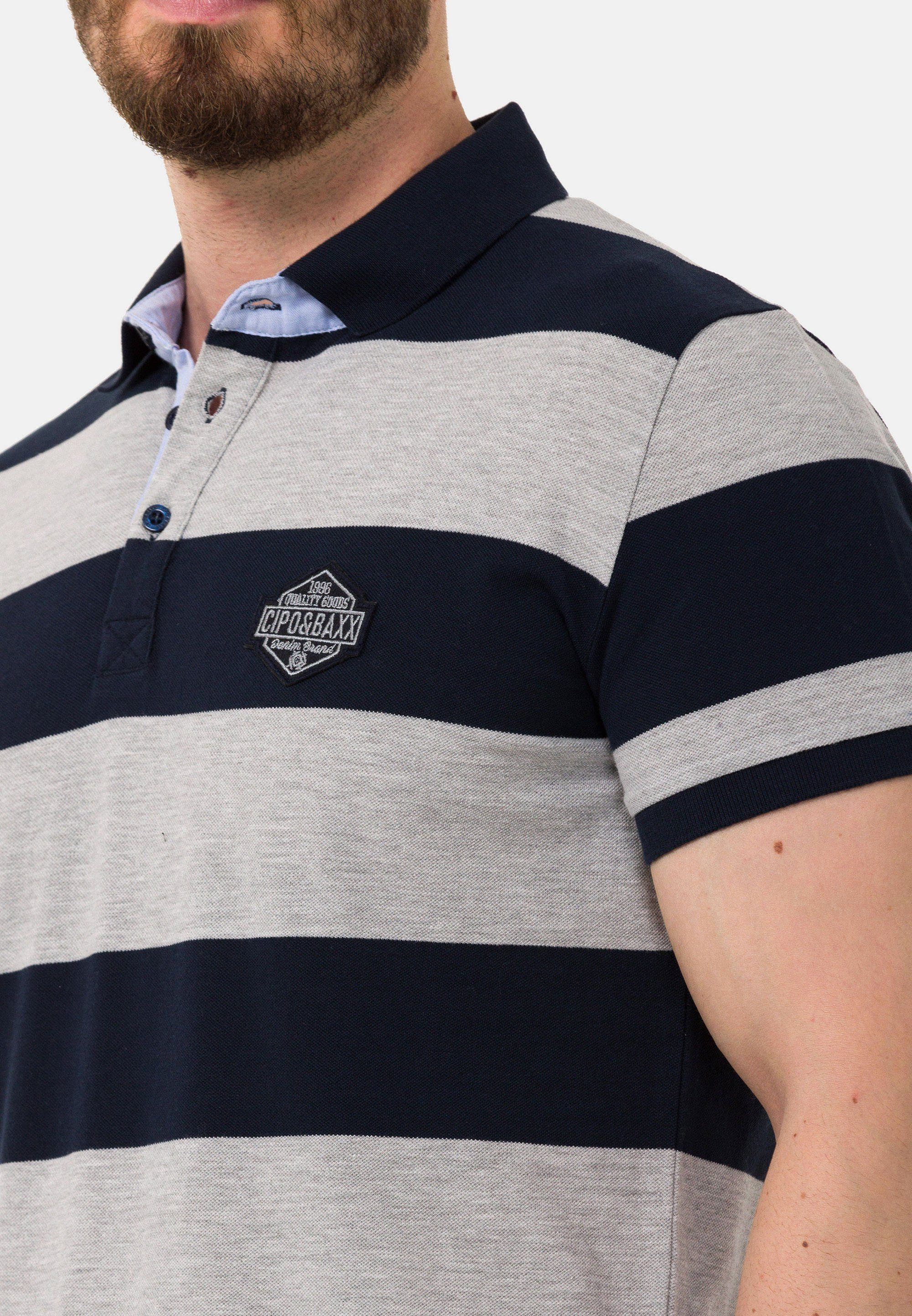 Cipo & Baxx Poloshirt mit breitem blau-grau Streifenmuster