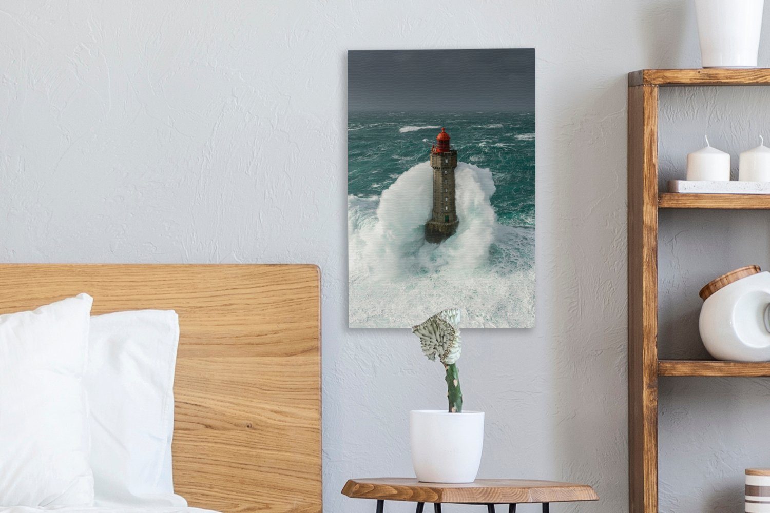 OneMillionCanvasses® Leinwandbild Der Leuchtturm von la Jument in Frankreich vor einem grauen Himmel, Fotodruck (1 St), Leinwand Canvas Wandbild, Wanddekoration – Bild 5 von 5