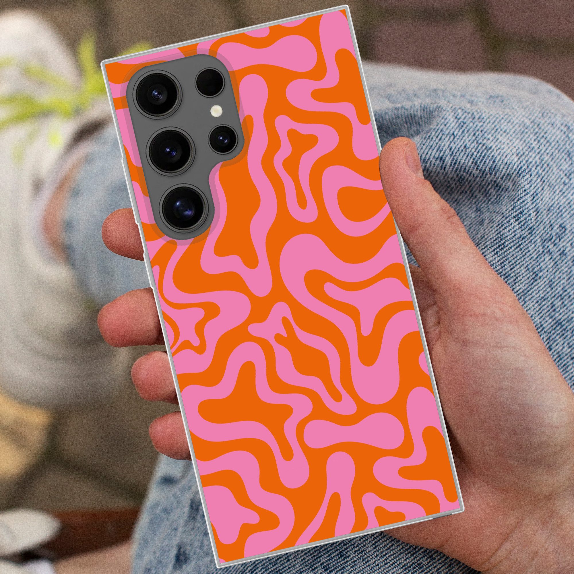 MuchoWow Handyhülle für Samsung Galaxy S24 Ultra Muster - Rosa - Orange - Abstrakt - Moder, Phone Case, Silikon, Schutzhülle Dünn