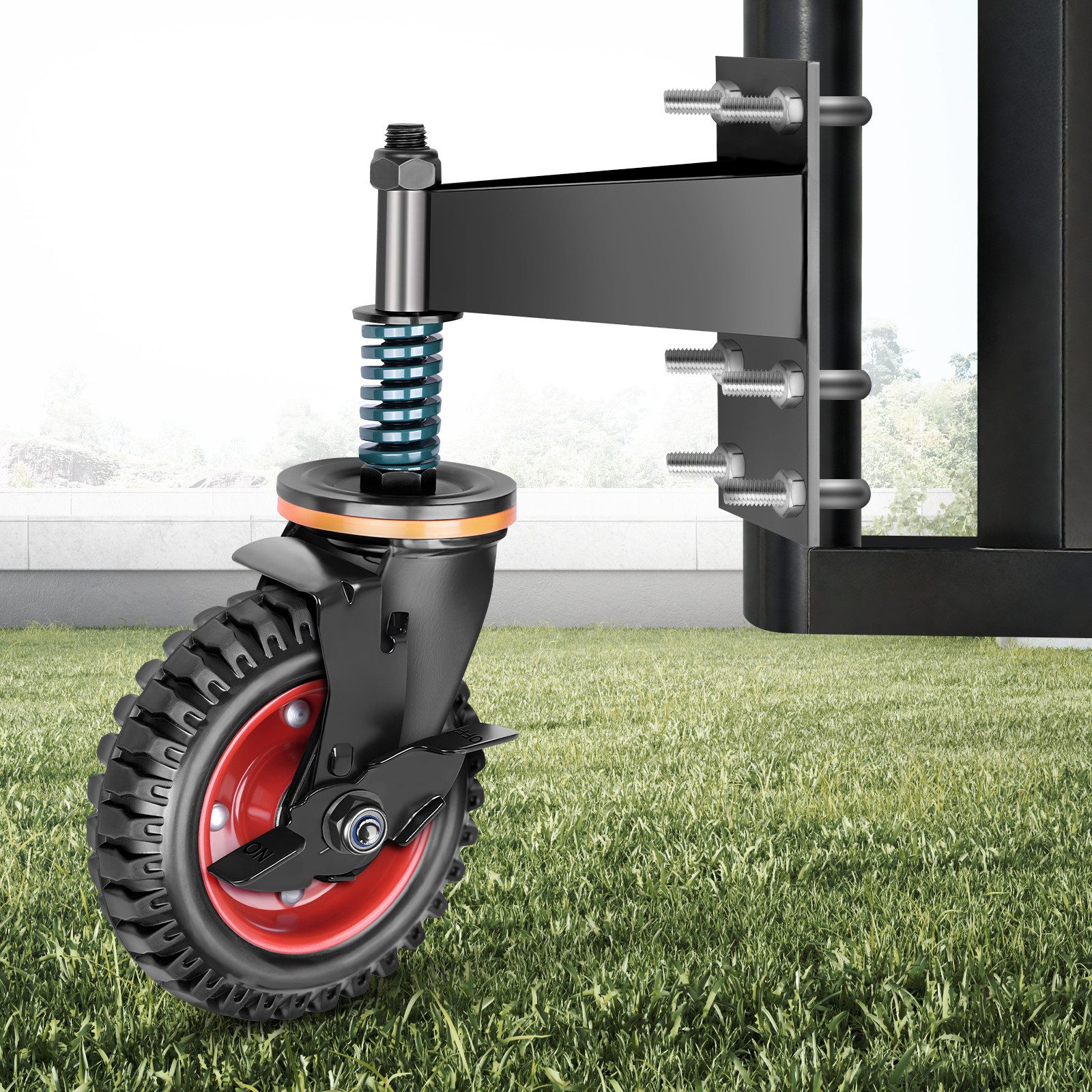 XERSEK Torlaufrolle Schwerlastrolle mit Federbelastung & Bremse 360° Bis 200–250kg, (Set, 150/200mm Torrolle Gummirad, Doppel-Kugellager, Stahlhalterung), Torrä – Bild 2 von 5