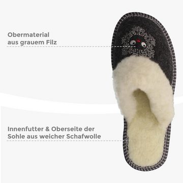 filsko Hübsche Winter-Pantoffeln mit Schneeflocken Hausschuh mit Schafwolle, gefüttert