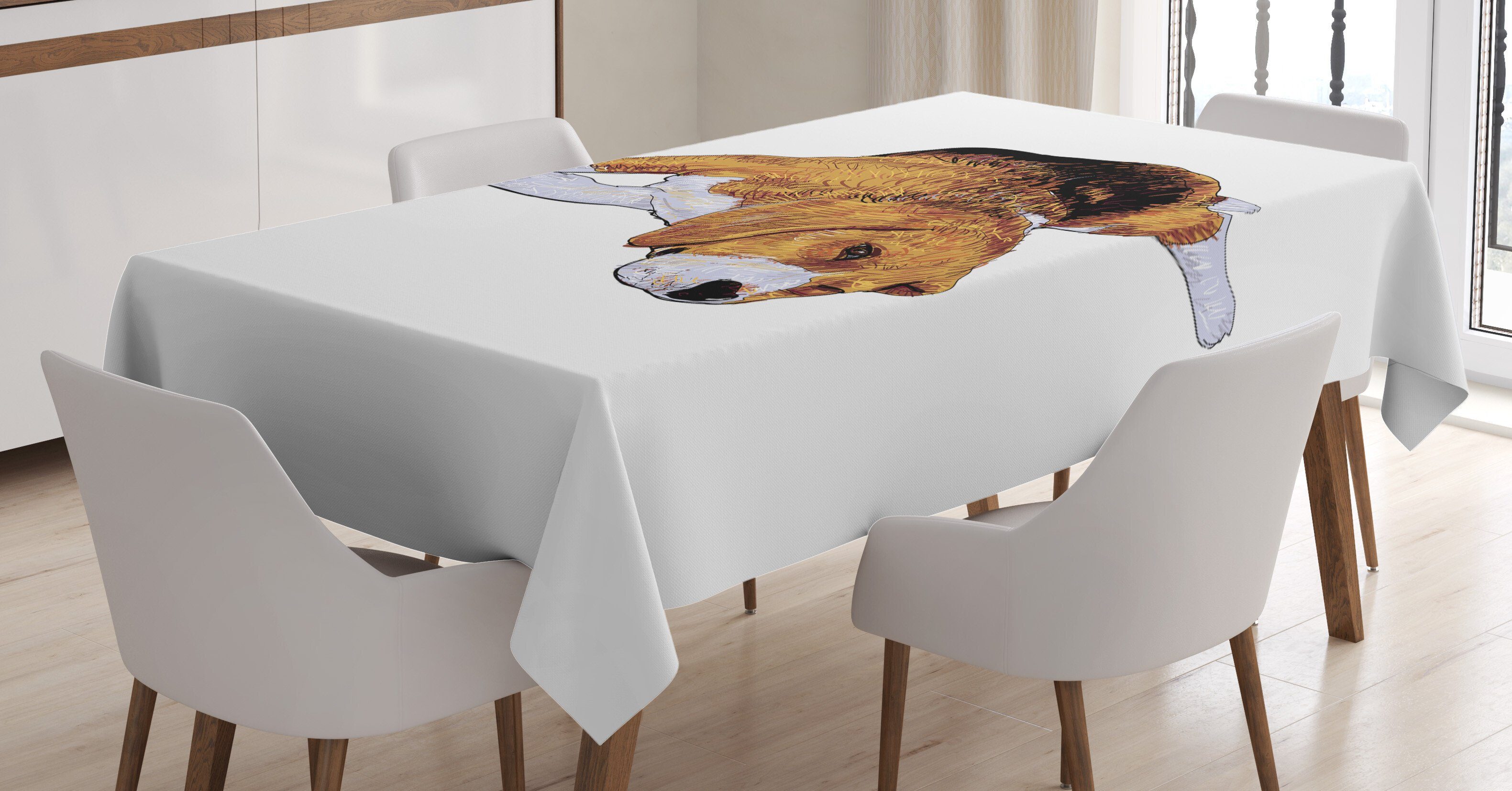 Farbfest dem Waschbar geeignet Tischdecke Einschlafen Beagle Vor Bereich den Farben, Außen Für Hund Klare Abakuhaus