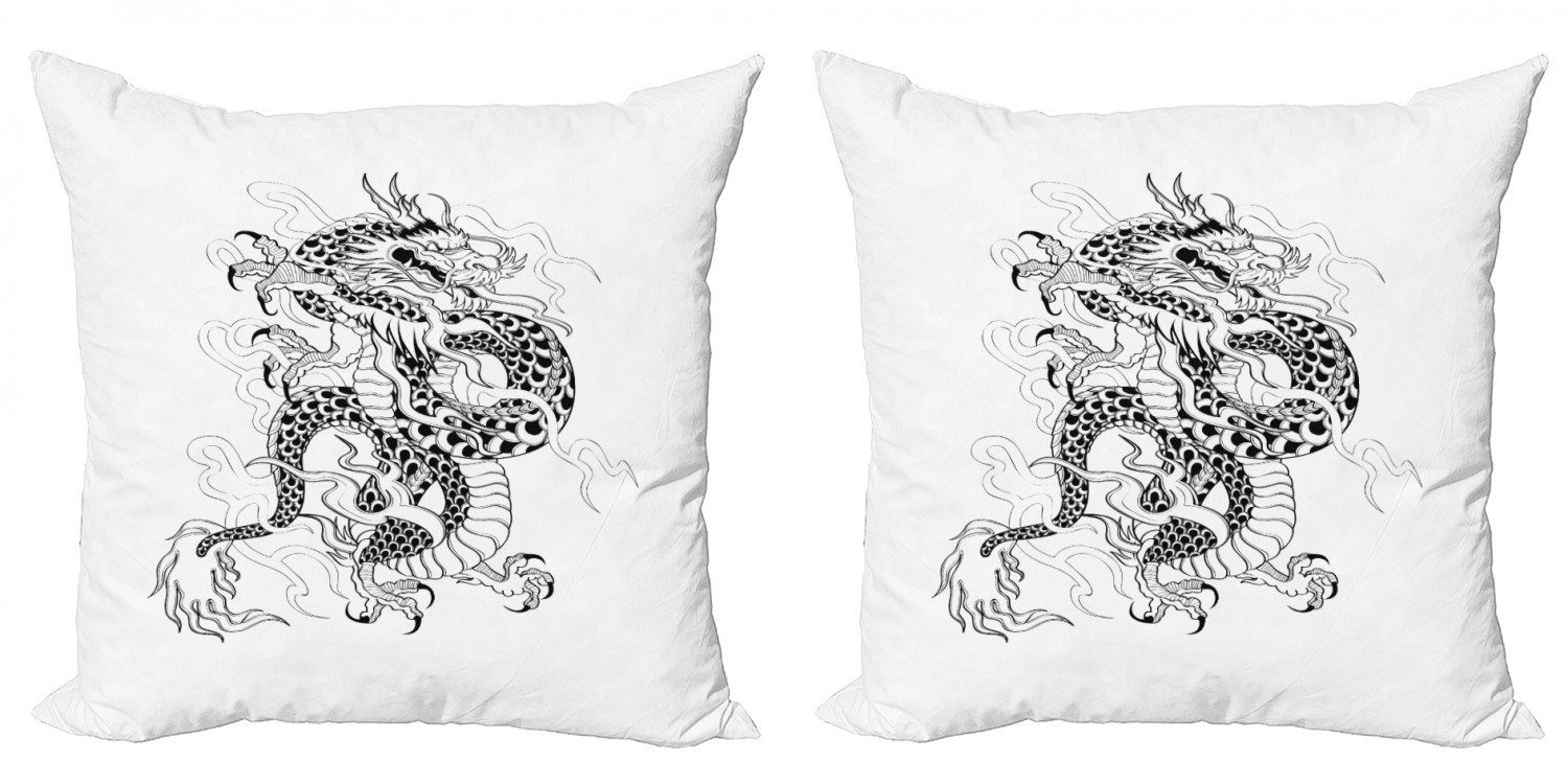 Sketch Accent Digitaldruck, Modern Drachen Doppelseitiger Monster Art Kissenbezüge Abakuhaus (2 Stück),