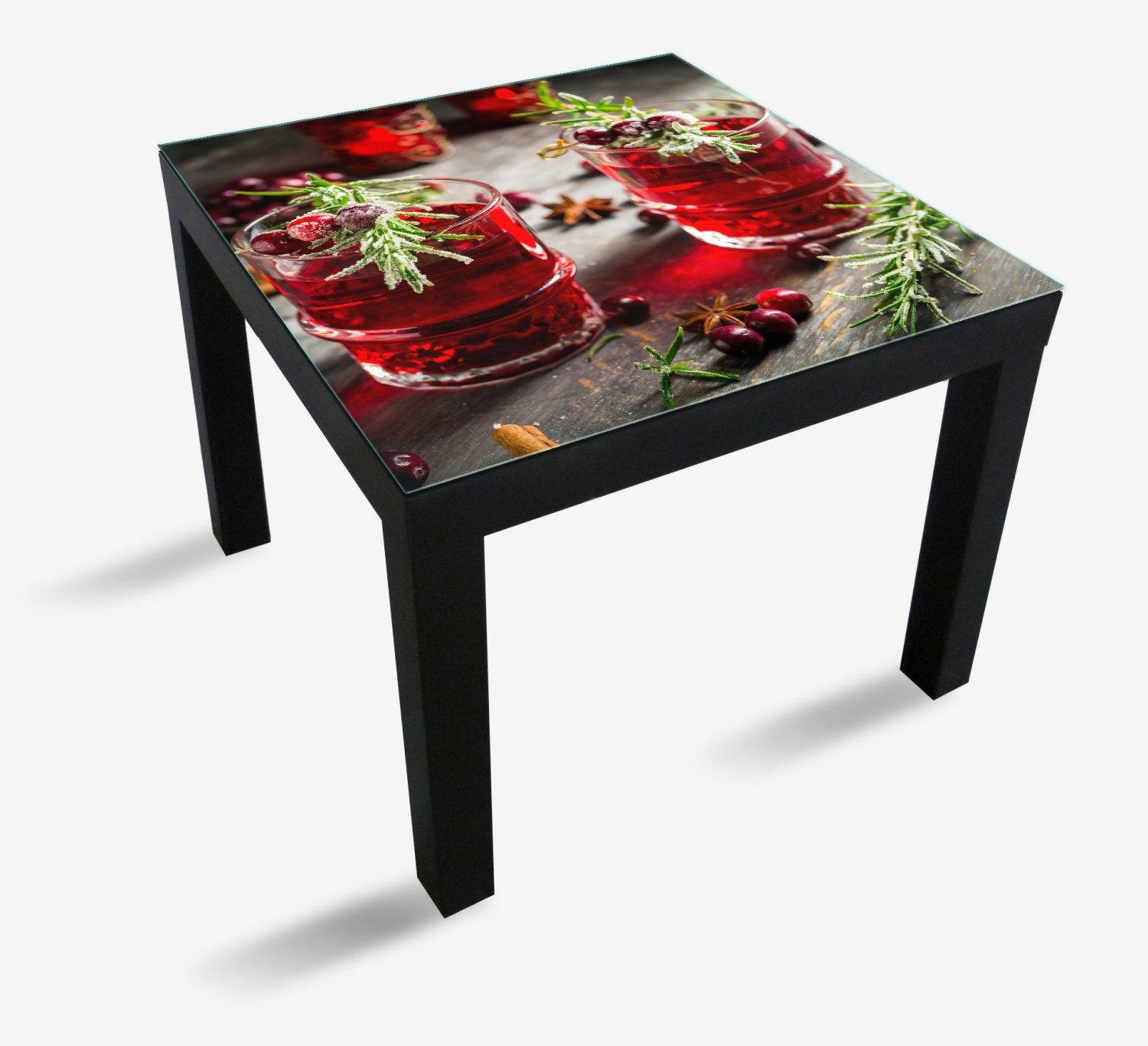 Wallario Tischplatte Winterlicher Cranberry-Punsch mit Rosmarin (1 St), für Ikea Lack Tisch geeignet