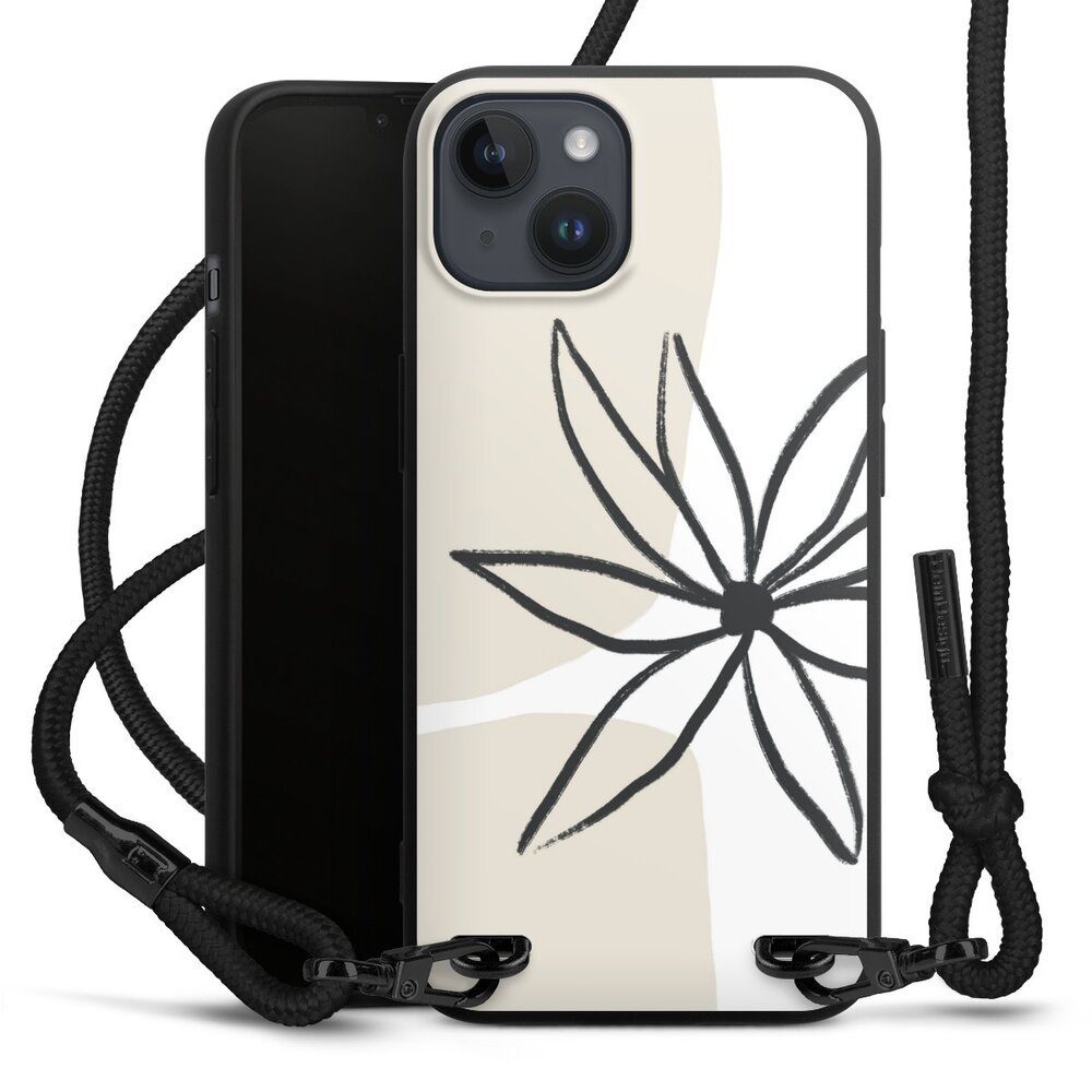 DeinDesign Handyhülle Blume Abstrakt Linien Flower and Cream, Apple iPhone 14 Plus Premium Handykette Hülle mit Band Cover mit Kette
