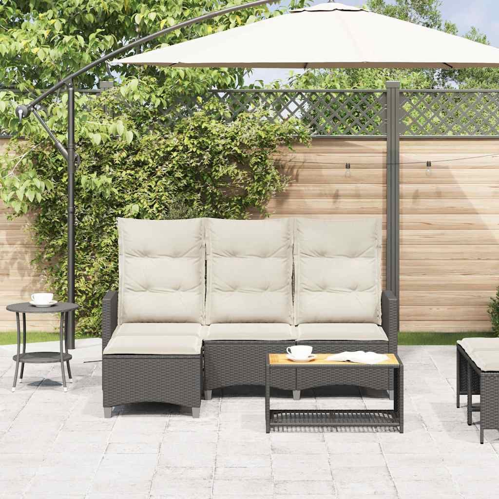 vidaXL Loungesofa Gartensofa mit Liegefunktion Kissen L-Form Schwarz Poly Rattan, 1 Teile