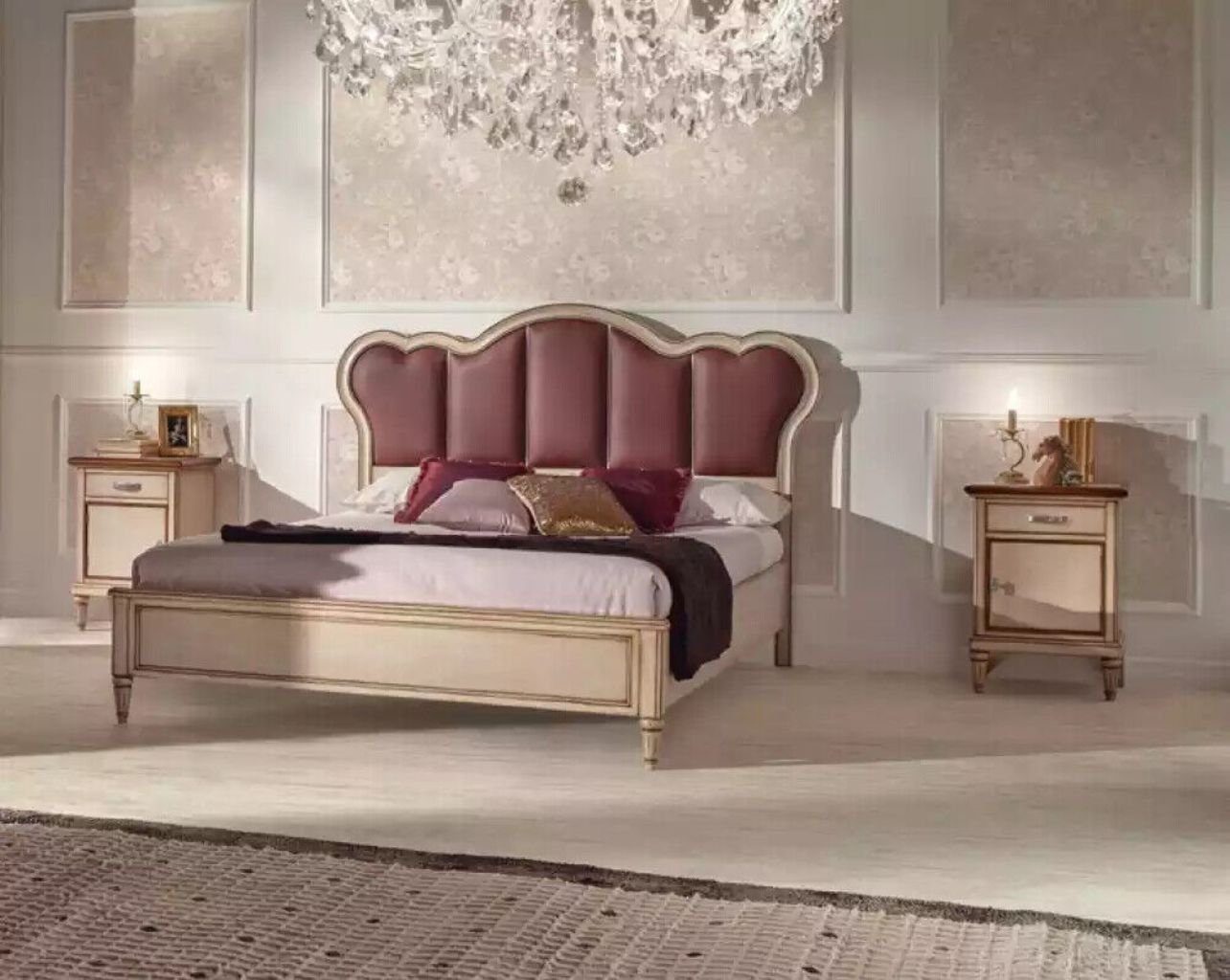 Luxus Komplett Bett Nachttische (3-St., Schlafzimmer 1x 2x Set Bett Modern + Made Designer, Schlafzimmer-Set in Italy Nachttische), JVmoebel