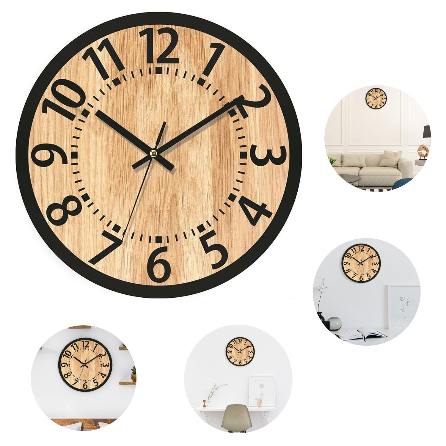 MODFU Wanduhr 34CM große Holz Uhr günstig online kaufen