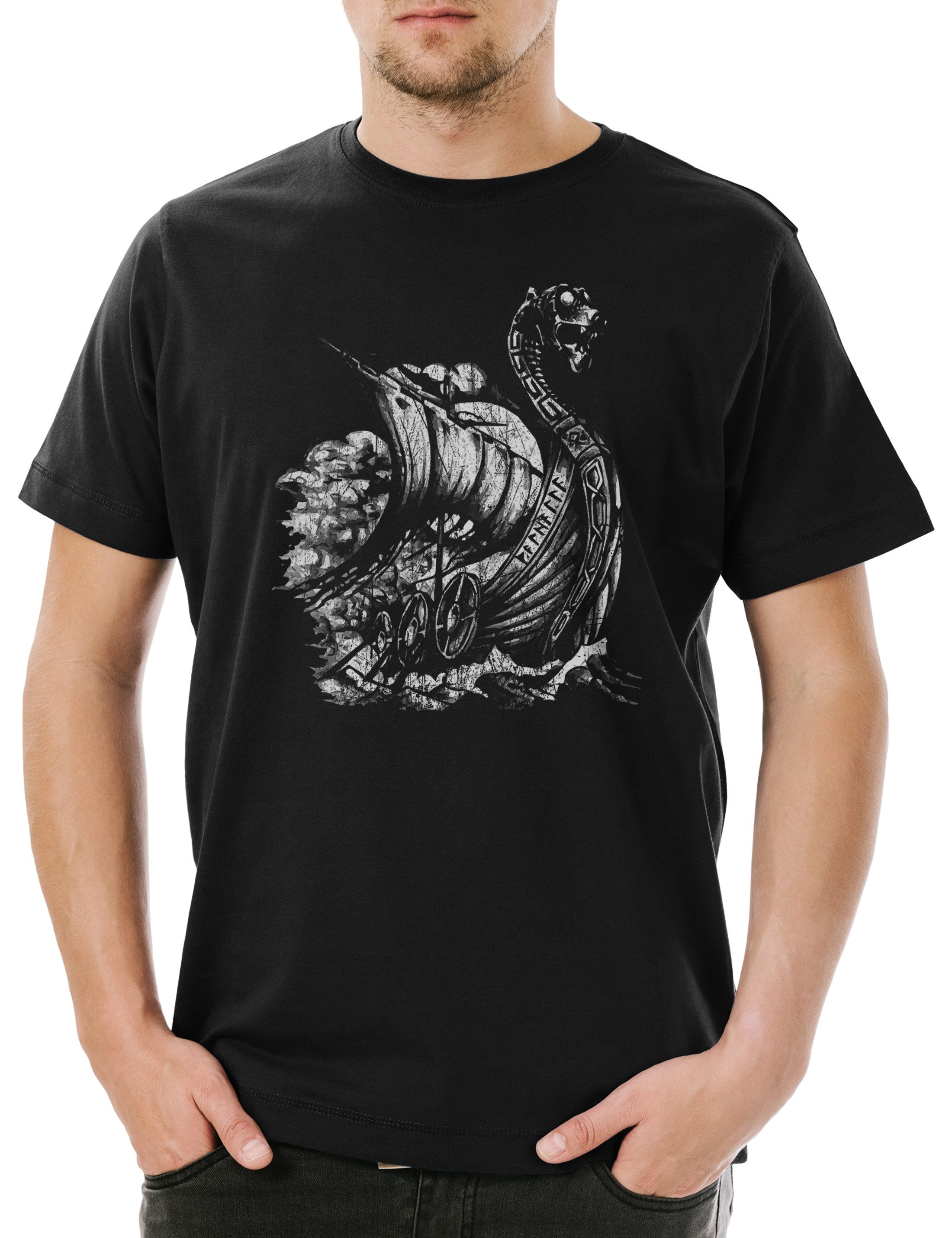 Urban Backwoods Print-Shirt Viking Ship VIII Herren T-Shirt Valhalla Odin Thor Norse Vikings Boot (1-tlg) Tyr Dragon Drachen Wikinger