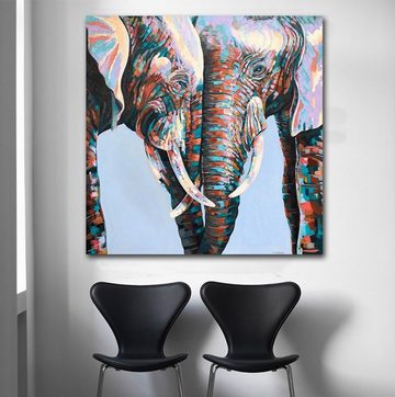 TPFLiving Kunstdruck (OHNE RAHMEN) Poster - Leinwand - Wandbild, Grafiti Art - Elefantenpaar (Verschiedene Größen), Farben: Leinwand bunt - Größe: 30x30cm