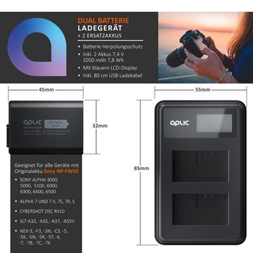 Aplic Kamera-Ladegerät (1200 mA, 2 Ersatzakkus für Sony NP-FW50 LCD Display, für Sony NP-FW50 Akkus)