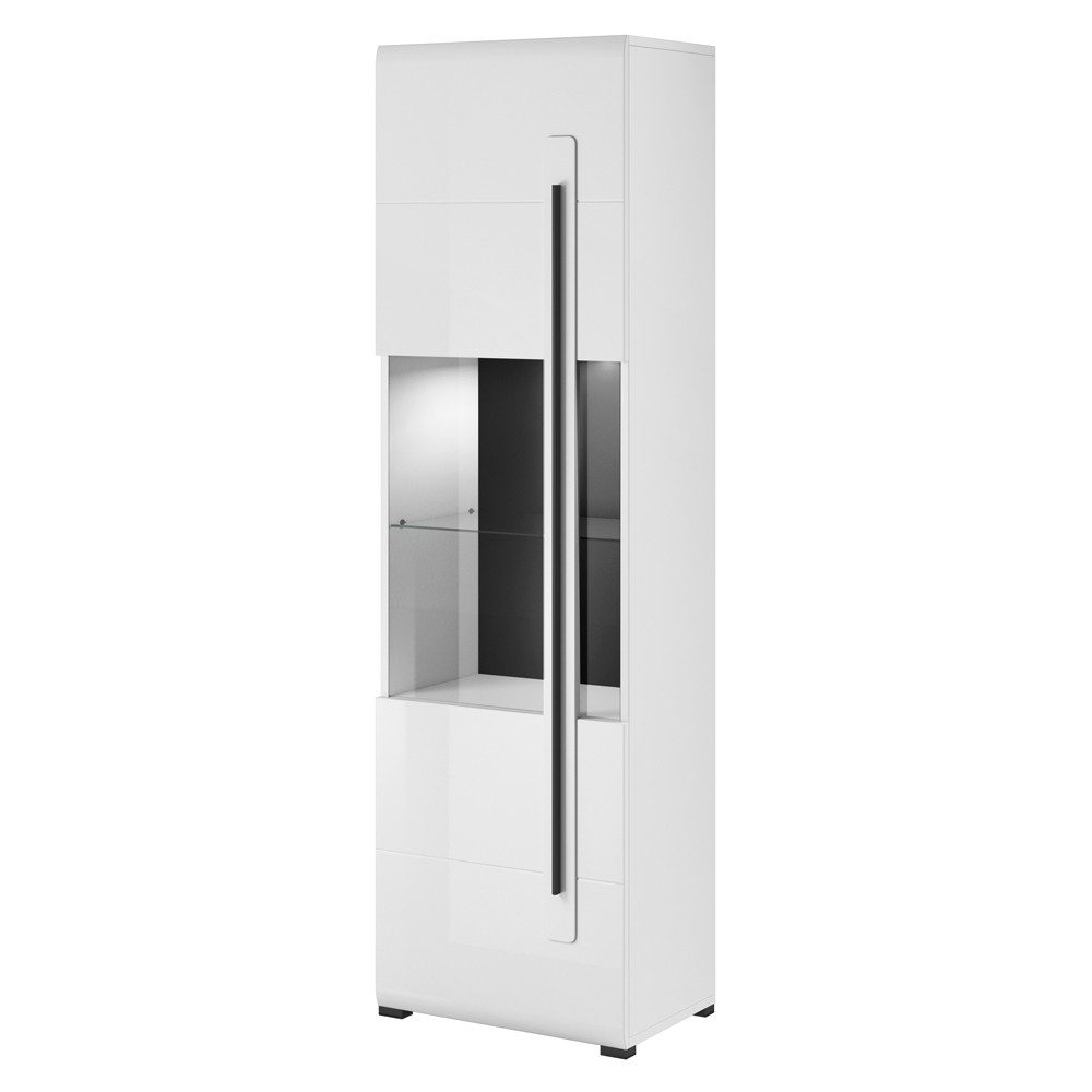Lomadox Wohnwand TURDA-83, (3-St., Couchtisch Highboard Lowboard Sideboard Vitrine Wandregal), weiß Hochglanz Metallgriffe schwarz LED Beleuchtung modern