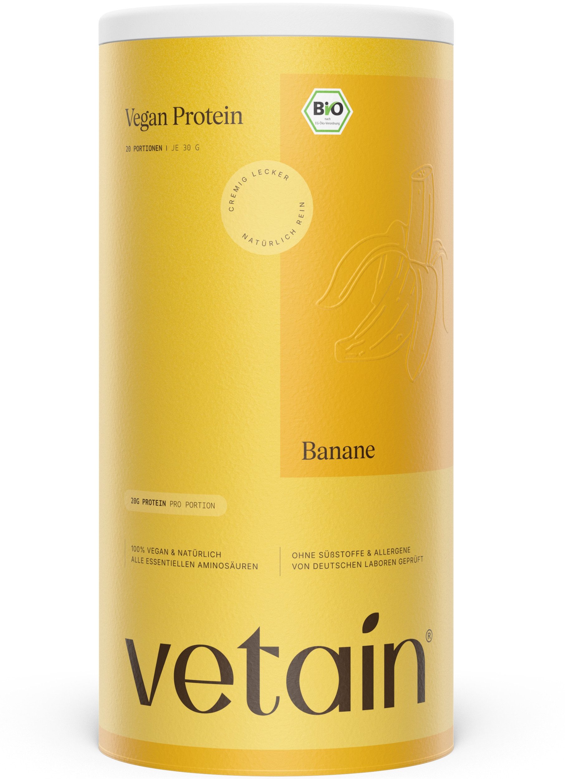 VETAIN Vegan Protein Pulver, 600 g, Frei von raffiniertem Zucker & künstlichen Süßstoffen