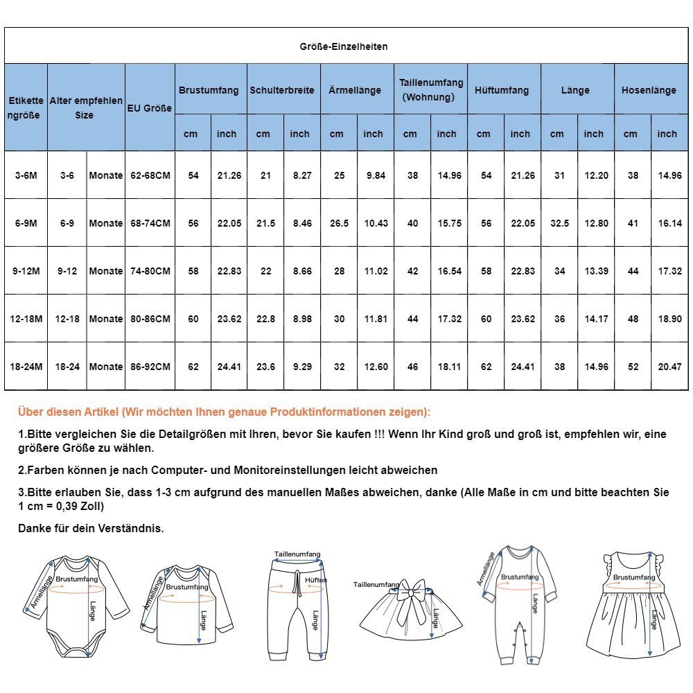 Rippbündchen Strickanzug, (2-tlg) & LAPA Langarmshirt Hose mit Langarmanzug Ärmeln fliegenden einfarbig, gesticktem Weiß Babys Herzmuster