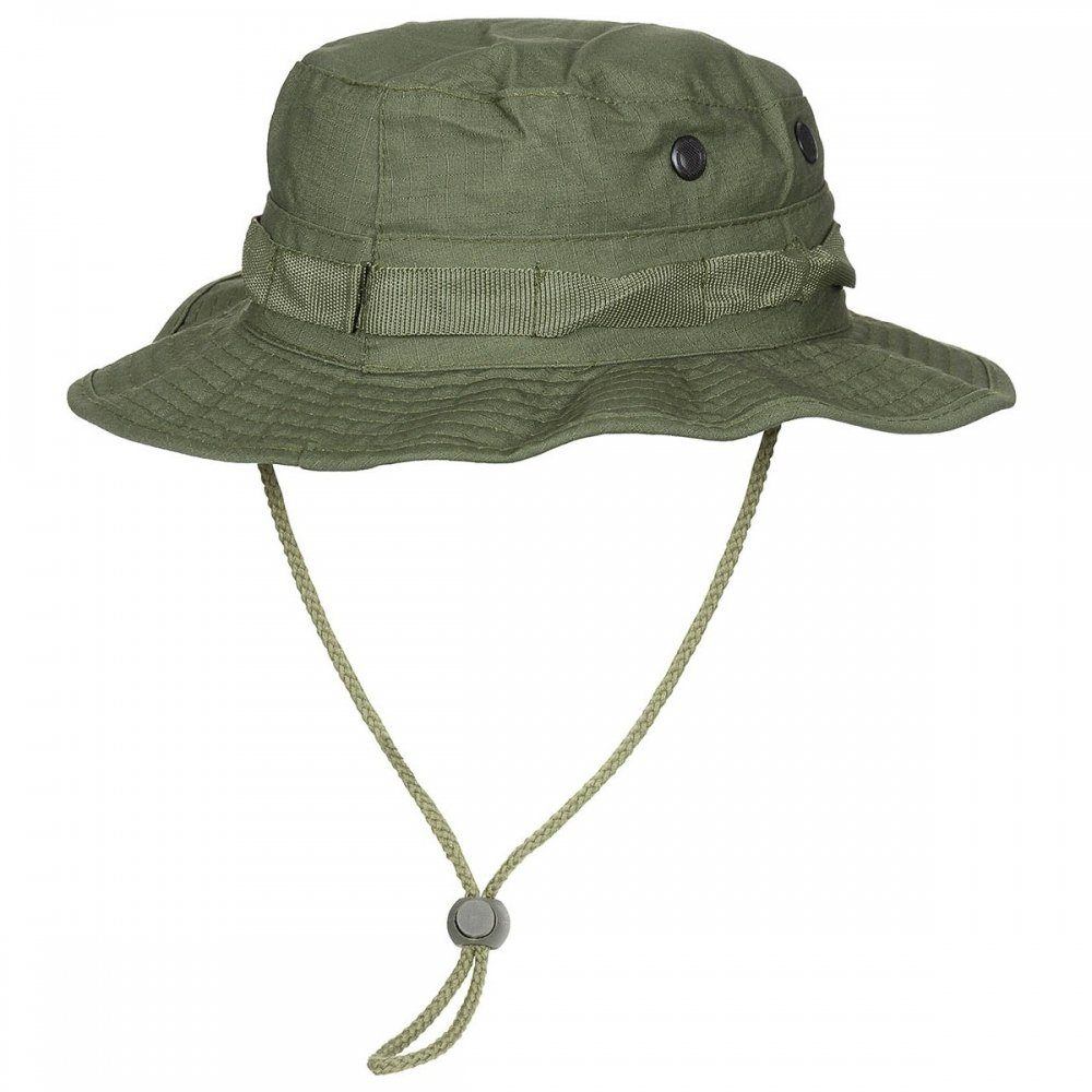 MFH Outdoorhut US GI Buschhut, mit Kinnband, GI Boonie, Rip Stop, oliv - L (Packung) umlaufende Schlaufen
