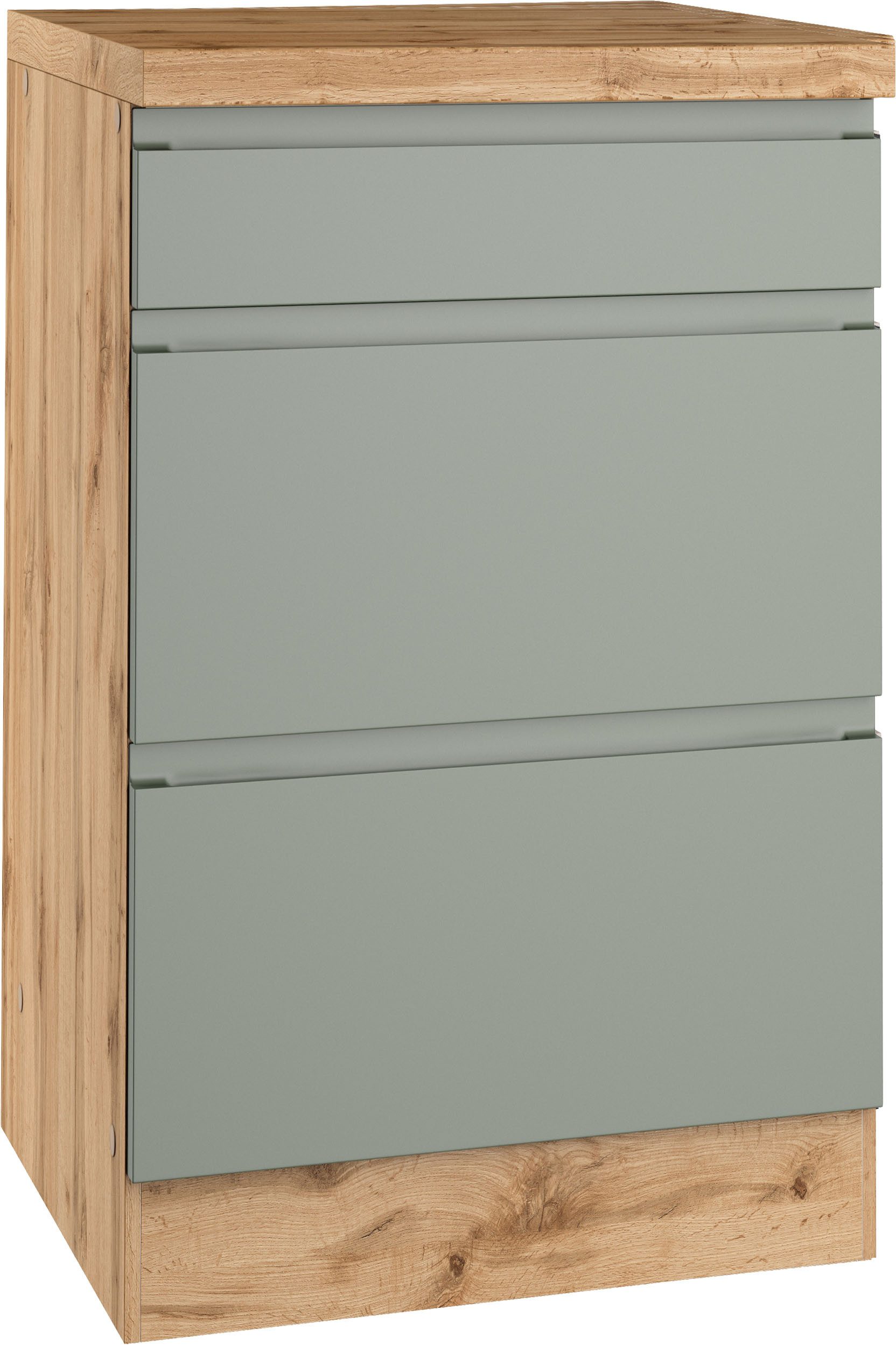 KOCHSTATION Unterschrank KS-Virginia,neu in verbesserter Ausführung (Stauraum, Softclose, mit CPL-Arbeitsplatte) Breite 50 cm, 1 Schubkasten, 2 Auszüge, Soft-Close-Funktion