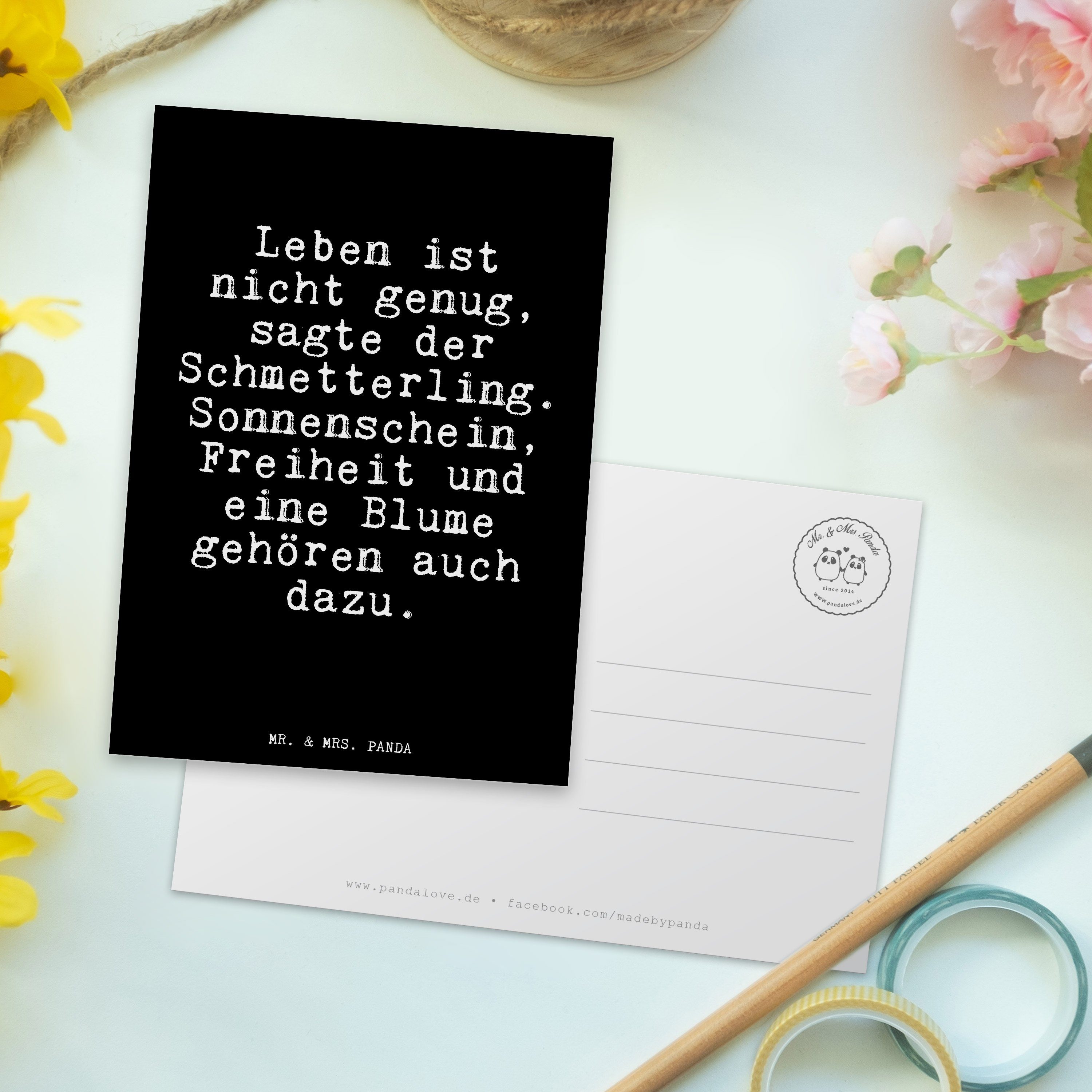 Mr. - Spruch Panda Schwarz & Mrs. Leben genug,... Postkarte Geschenk, Spruch, nicht Glizer ist -