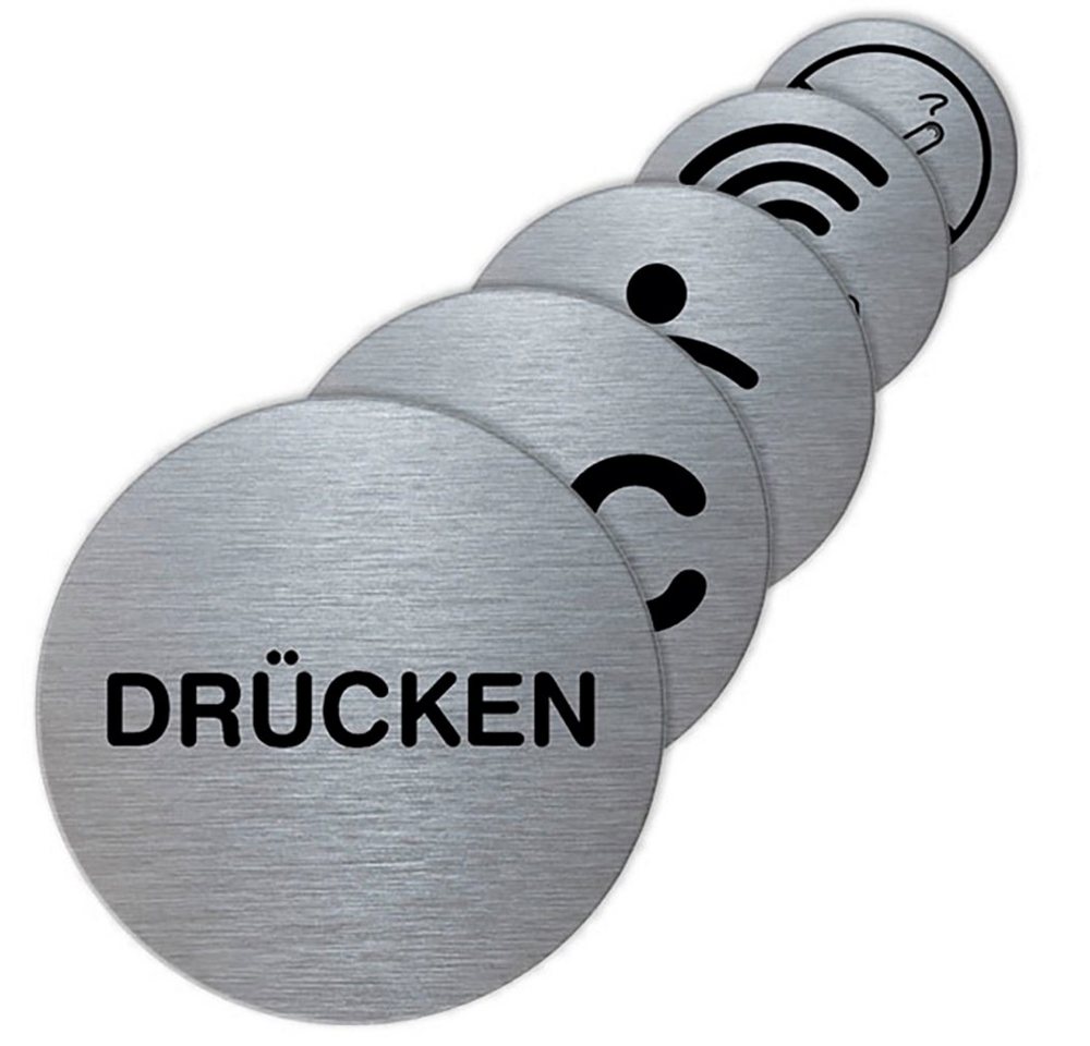 Thumbnail - SignSystems Hinweisschild Tello Piktogramm, (Aluminium - selbstklebend - rund, Durchmesser: 7,0 cm - Farbe: Silber - Sym...