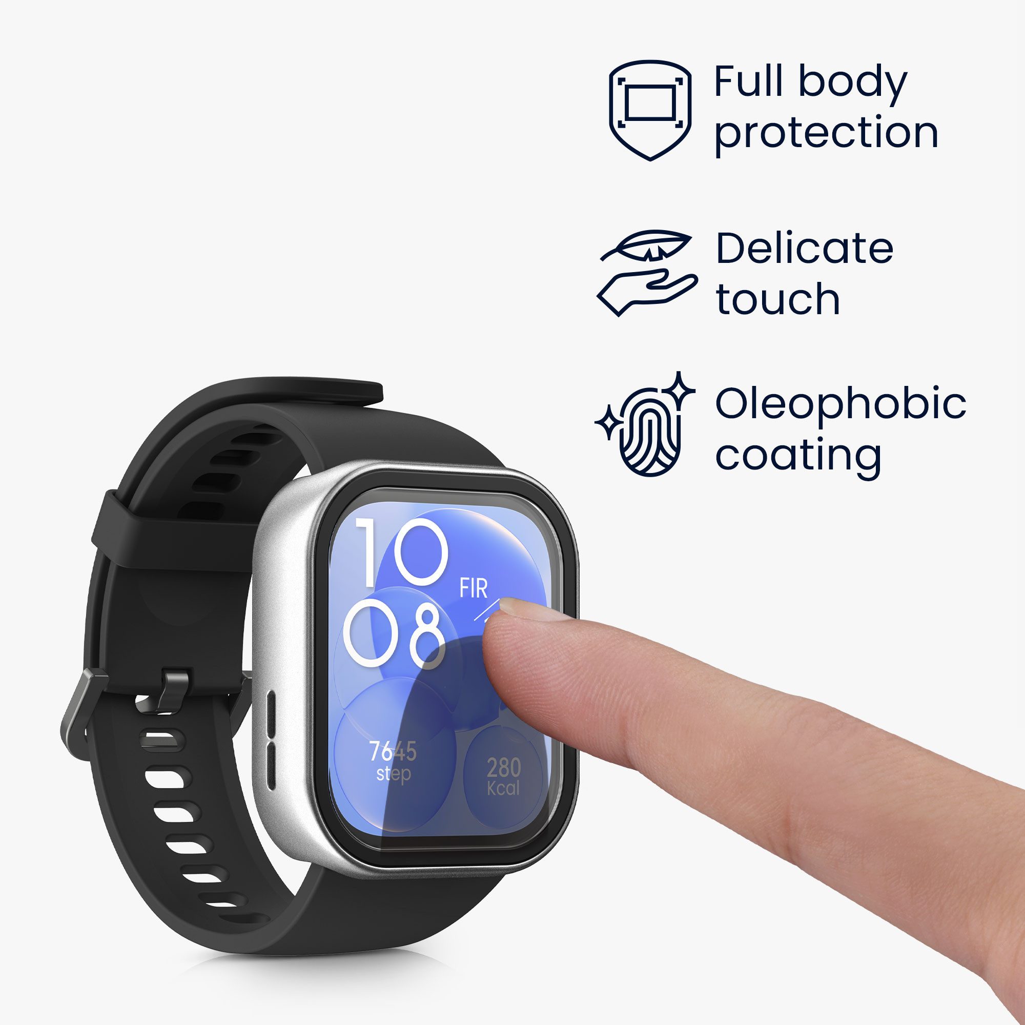 kwmobile Smartwatch-Hülle 2x Glas Hülle für Huawei Watch Fit 3, Schutzhülle Fullbody Fitnesstracker Case Set aus Glas