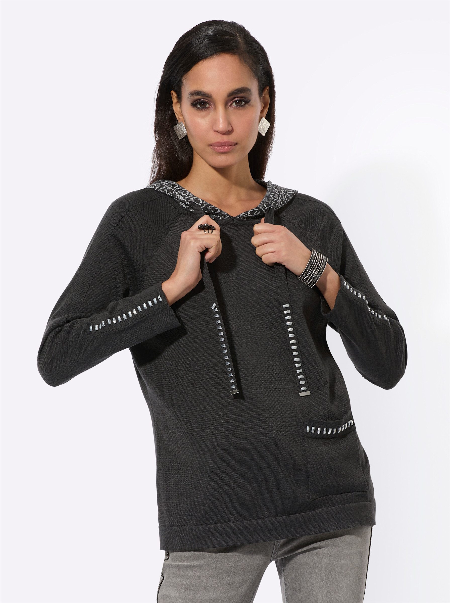 Strickpullover Kapuzen-Pullover Langarm Jacquard