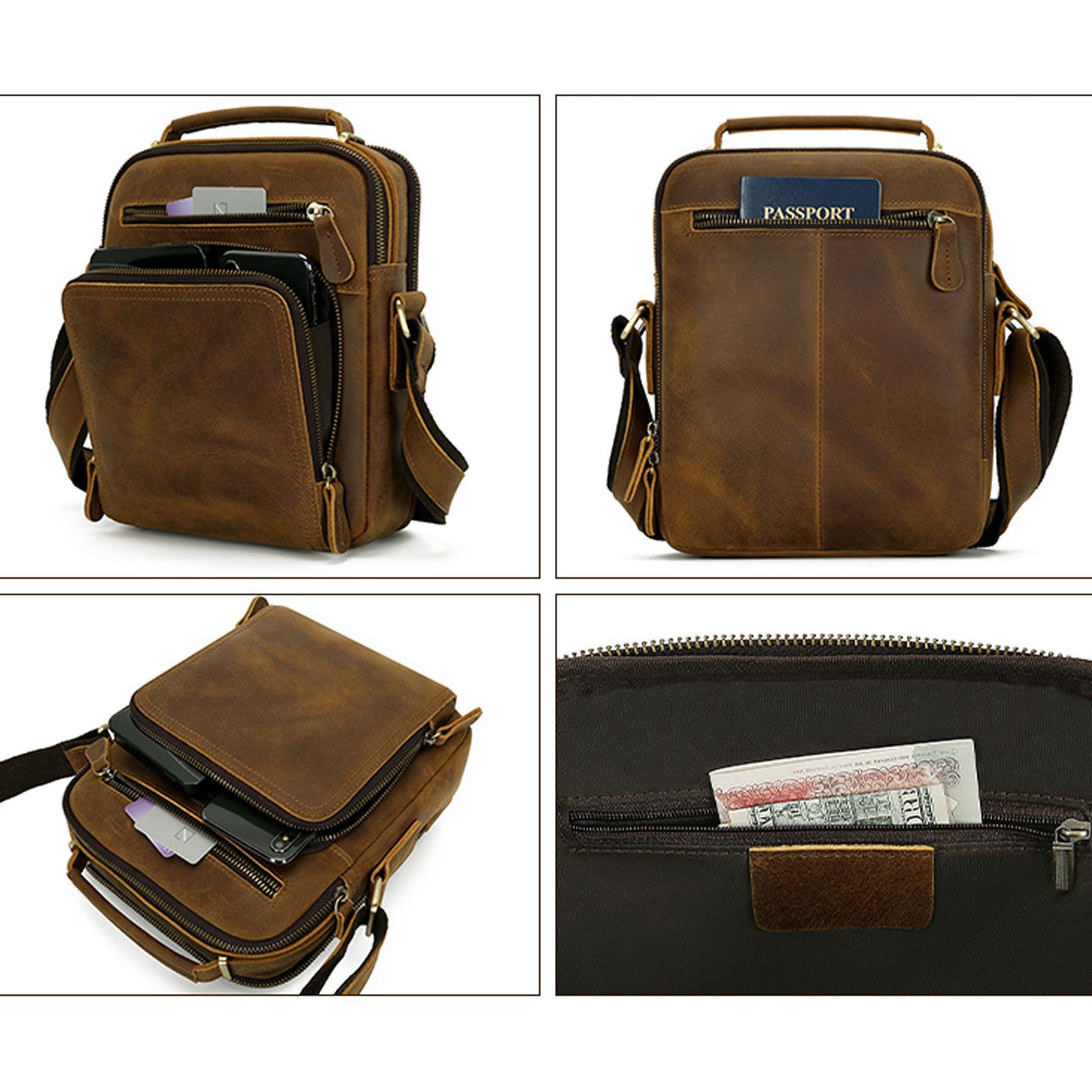 HAUSS SPOLE Umhängetasche Henkeltasche Handtasche Leder Tragetasche Aktentasche Tasche Vintage (Schultertasche Arbeitstasche Messenger-Tasche Top Griff Schultergurt, Bürotasche, Ledertasche, Echtes Leder, Unitasche, Freizeittasche, Echtleder), für Herren Frauen Jungen Freizeit Arbeit Business Schule Büro Reisen