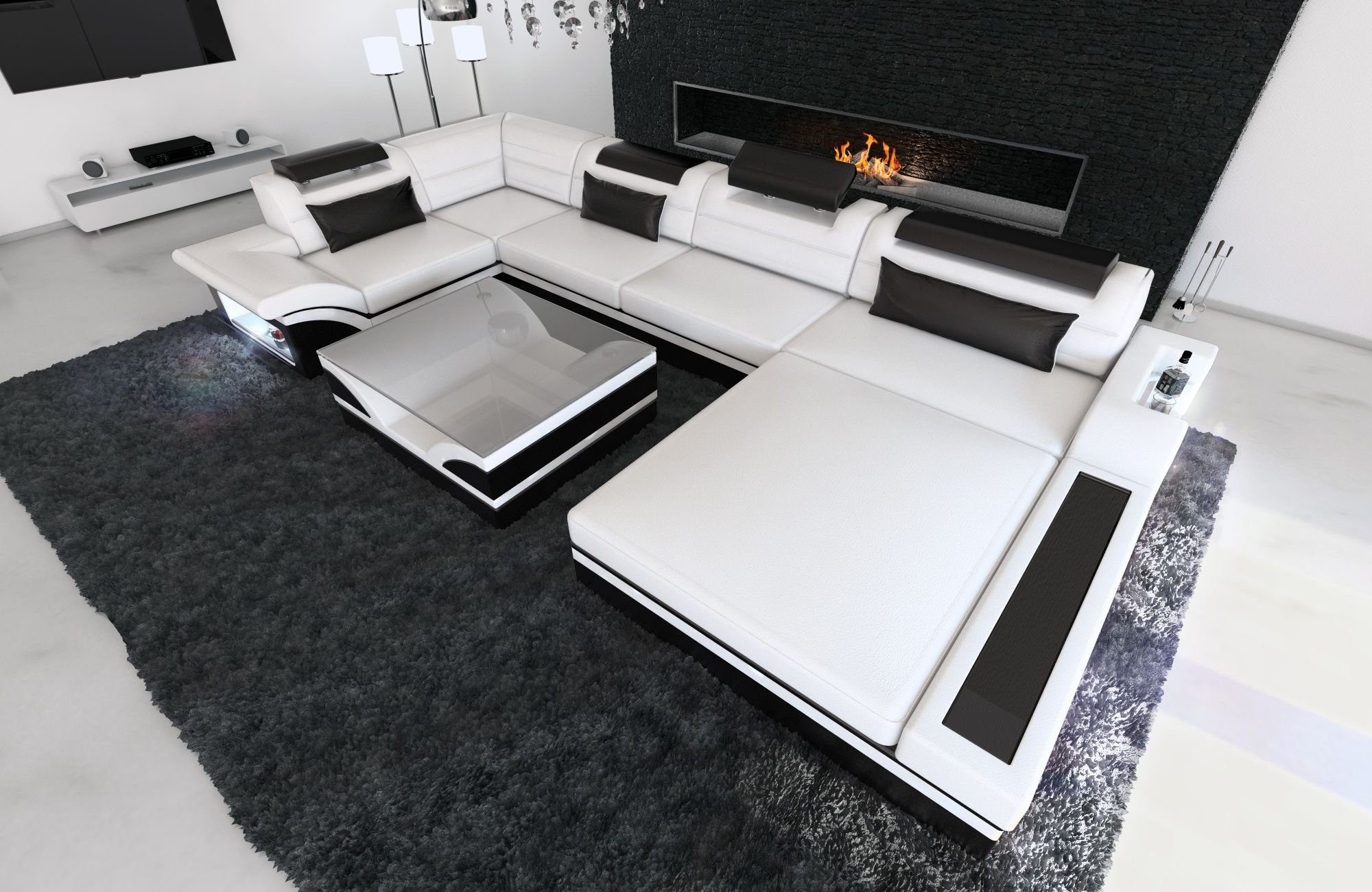 Sofa Dreams Wohnlandschaft »Mezzo - U Form Ledersofa«, Couch, mit LED,  wahlweise mit Bettfunktion als Schlafsofa, Designersofa