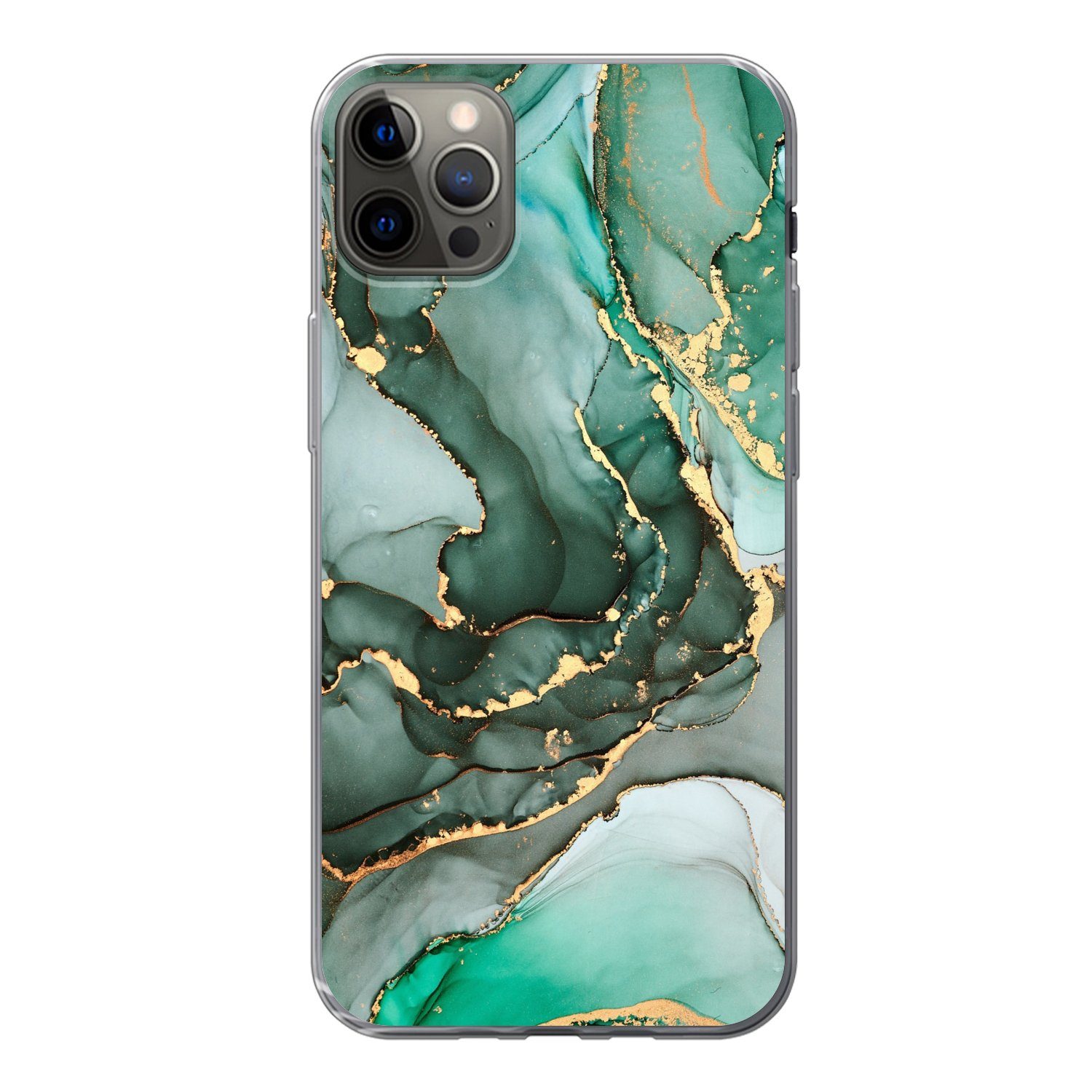 MuchoWow Handyhülle für Apple iPhone 13 Pro Max Gold - Marmor - Grün - Luxus - Marmoroptik, Smartphone-Bumper, Print, Handy Schutzhülle Dünn