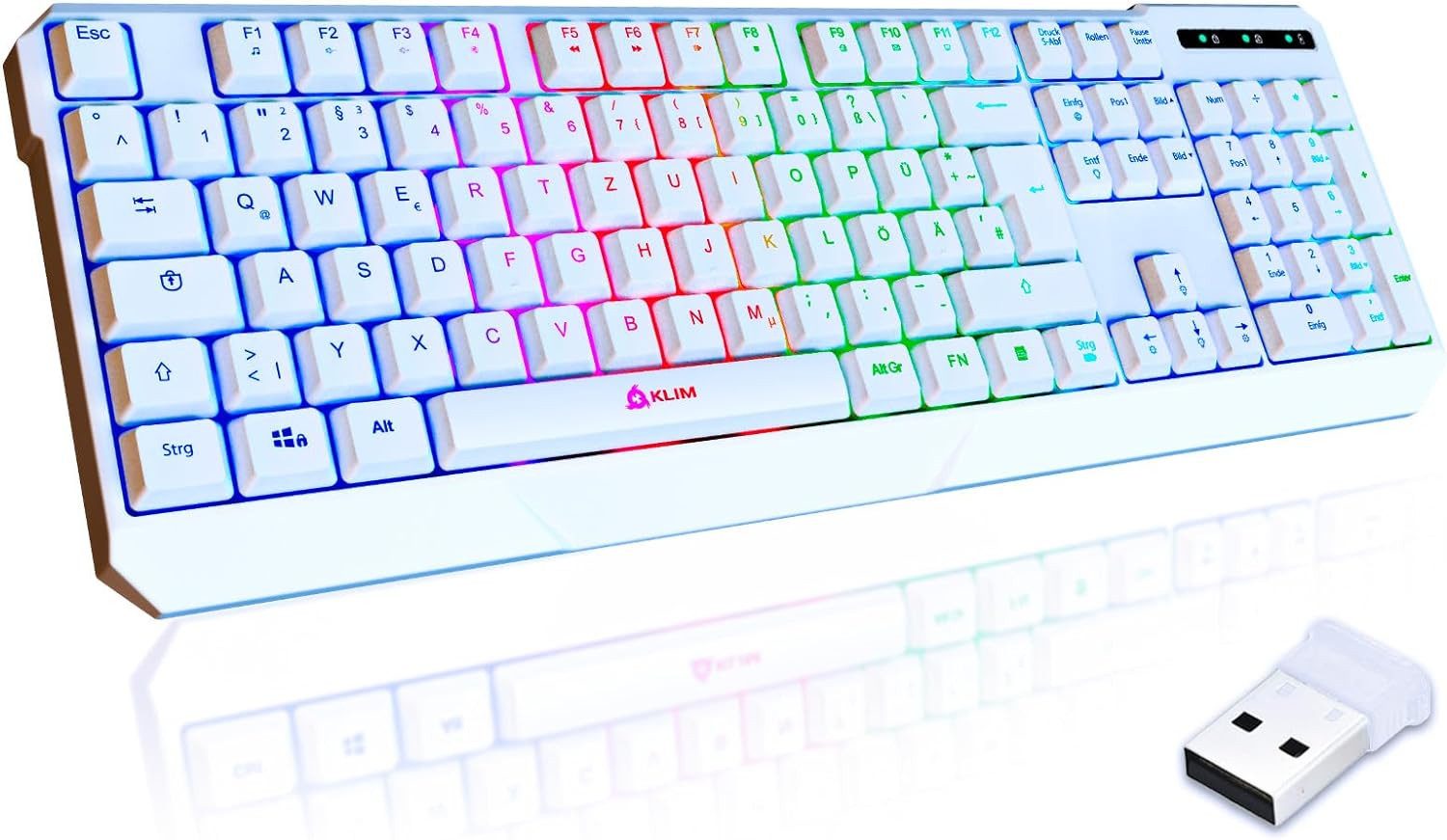 KLIM Chroma wireless Gaming, hintergrundbeleuchtete Tasten, Anti Ghosting Gaming-Tastatur (Deutsche Tastenbelegung, ergonomisch, wasserfest, keyboard)