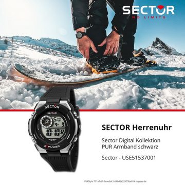 Sector Digitaluhr Sector Herren Armbanduhr Digital, Herren Armbanduhr eckig, extra groß (ca. 52,3x46mm), PURarmband schwar