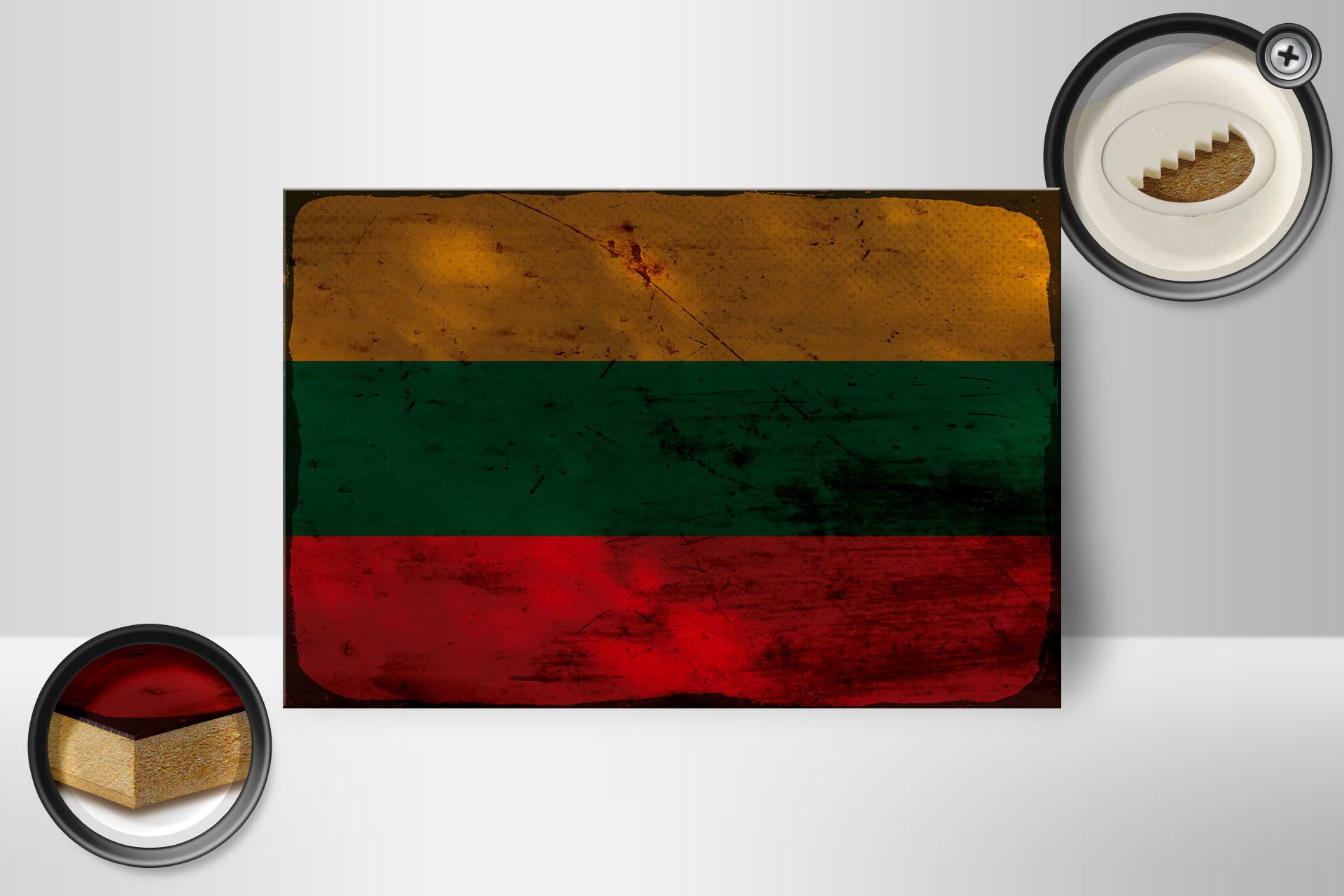 Femer GmbH Holzbild Flagge Litauen 18x12 cm Flag of Lithuania Rost, Flaggen (1 St), Glatte Holzfaserplatte (MDF), vorn beschichtet