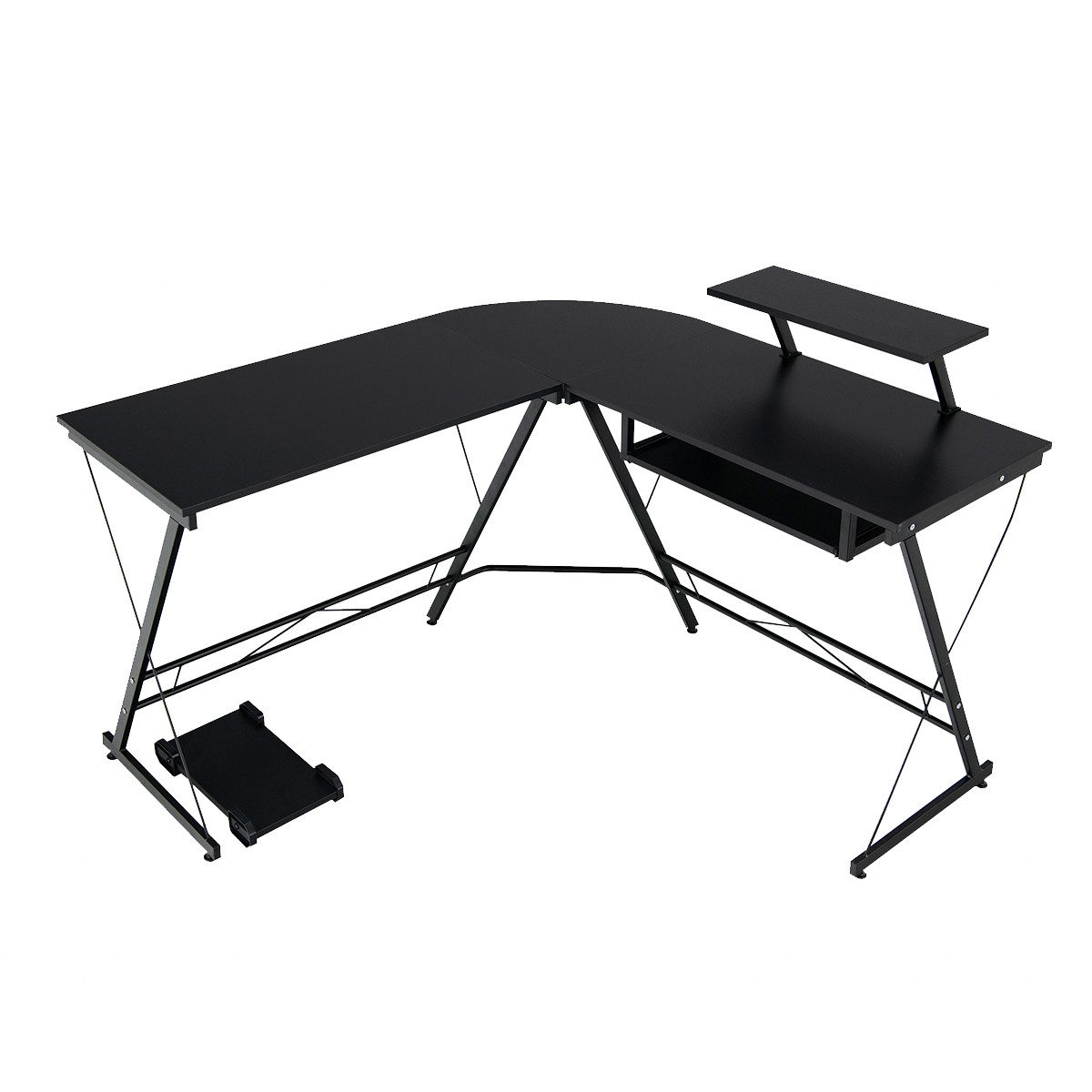 COSTWAY Eckschreibtisch, L-förmig, mit Tastaturablage, Monitor-& CPU-Ständer