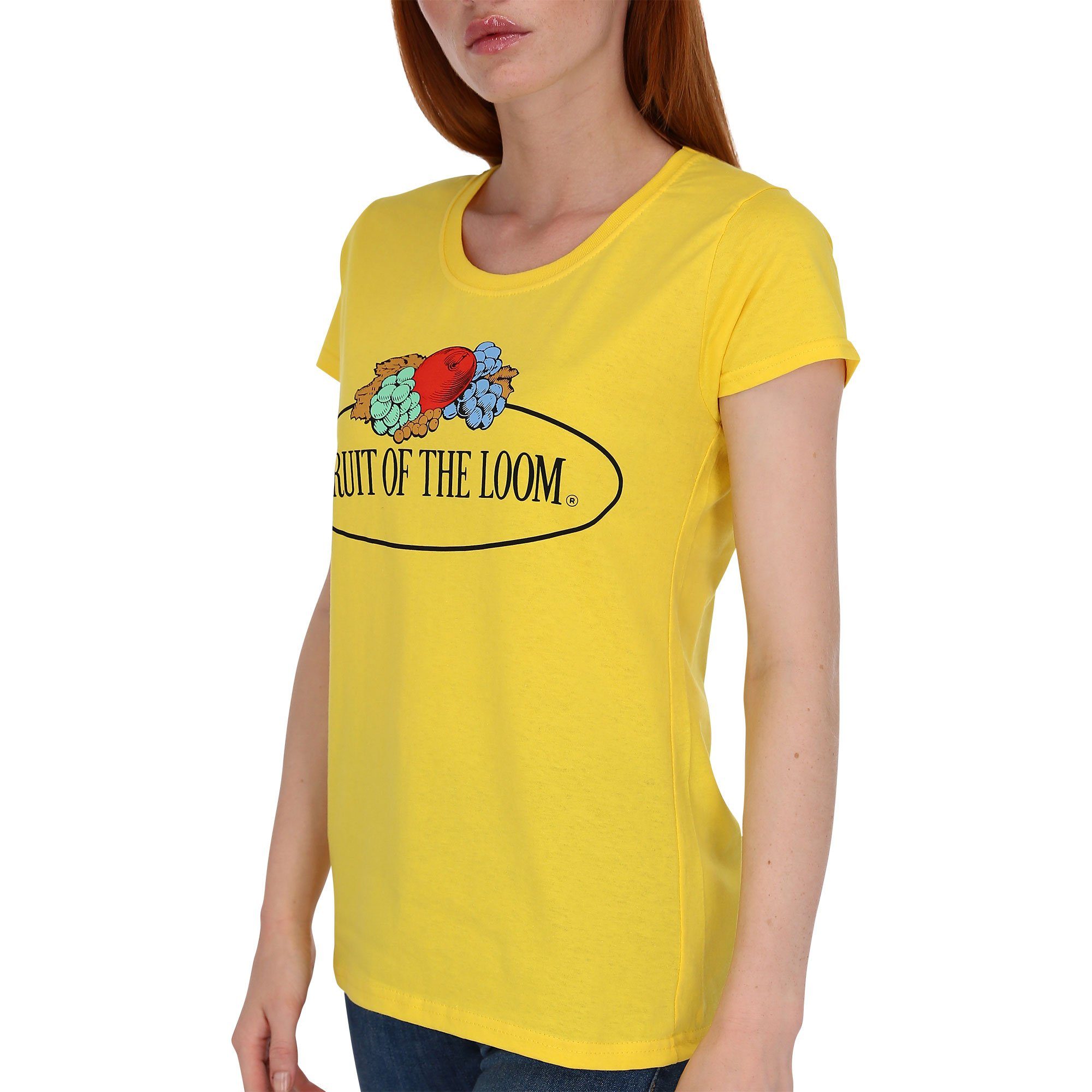 Fruit of the Loom Rundhalsshirt Fruit of the Loom Fruit of the Loom Damen T-Shirt mit Logo gelb