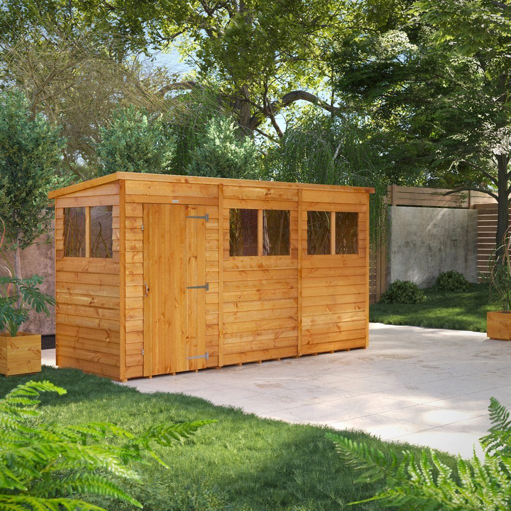 Powersheds Gartenhaus Gartenhaus mit Pultdach und Stülpschalung, Vollholz, BxT: 360x120 cm, (Polyester-verstärkte DachpaPOPe, gehärtetes Glas, hochwertiges Holz), Hochwertiges Holz