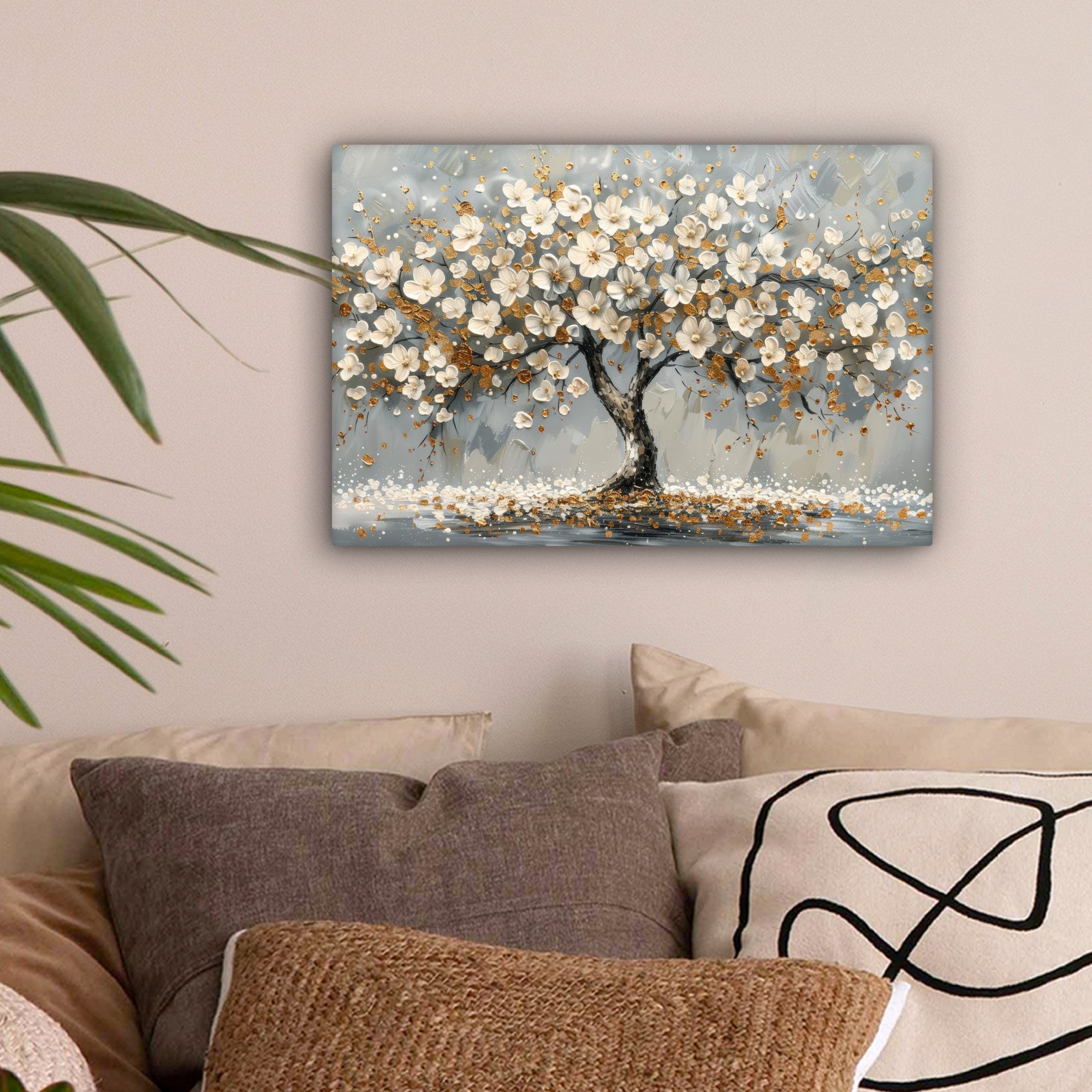 OneMillionCanvasses® Leinwandbild Baum - Gold - Blumen - Abstrakt - Kunst, günstig online kaufen